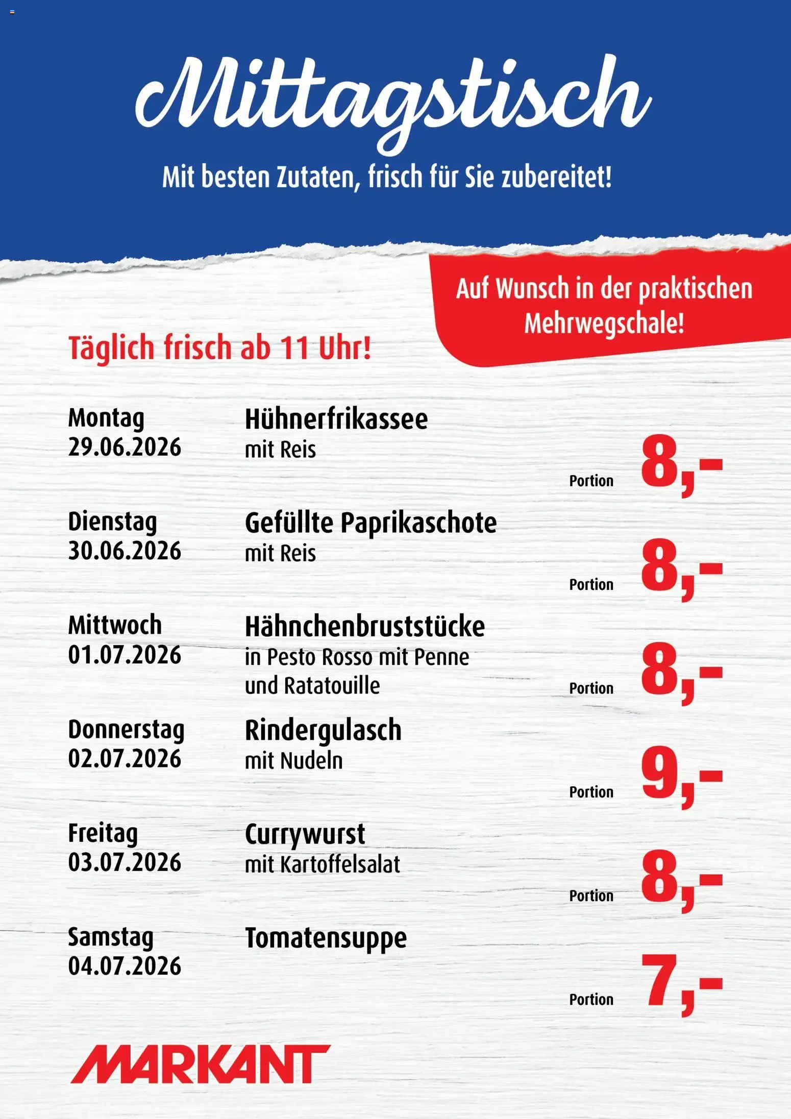 Markant Mittagstisch (ab 29.06.2026) zum Blättern von 29. Juni bis 4. Juli 2026 - Prospekt seite 1