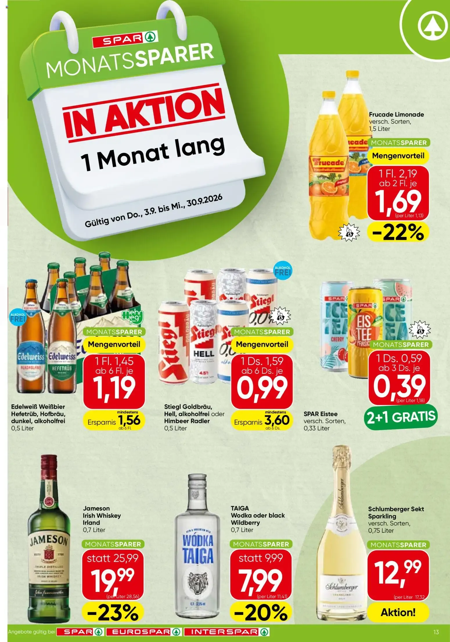 Spar Monatssparer (03.09.2026) - Angebote und Prospekt von 3. September bis 30. September 2026 - Flugblätt seite  1