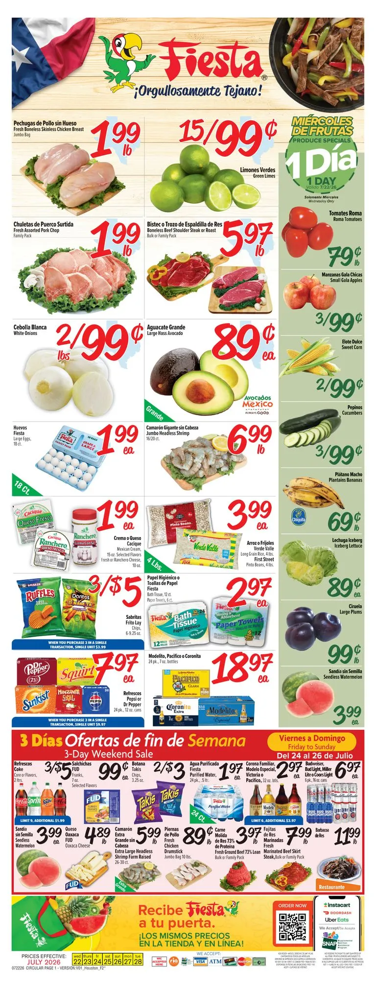 Weekly ad Current Fiesta Mart leaflet valid from Wednesday 07/22/2026 to Tuesday 07/28/2026 from July 22 to July 28 2026 - Page 1