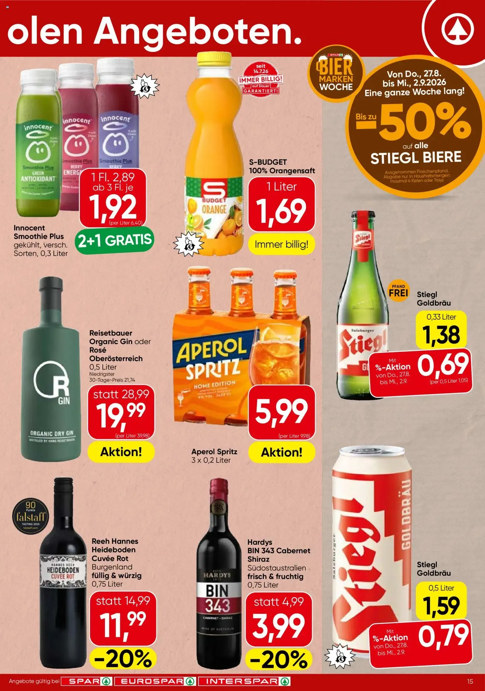Spar - Flugblatt (27.08.2026) - Angebote und Prospekt von 27. August bis 9. September 2026 - Flugblätt seite  15