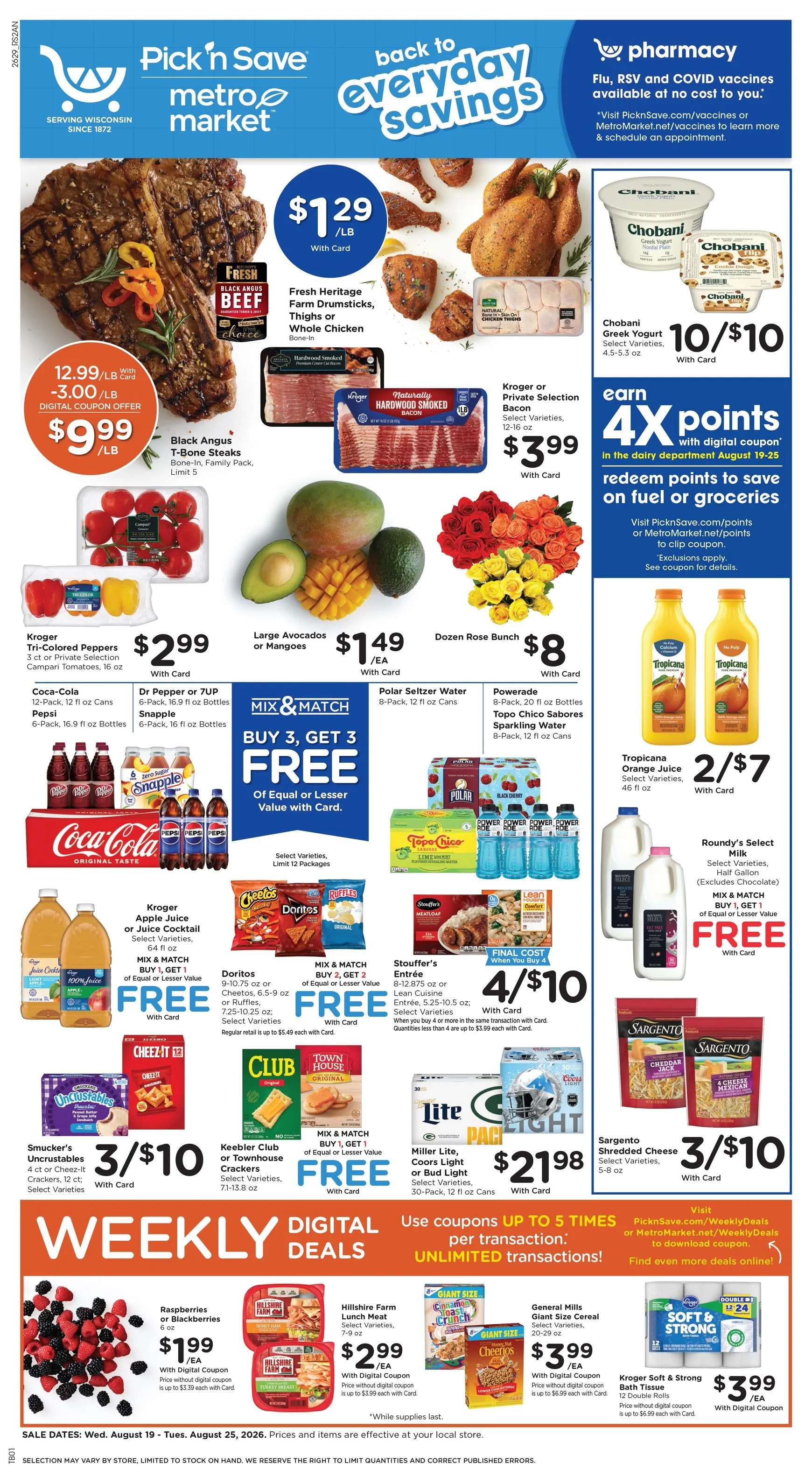 Weekly promotion Current Pick'n Save leaflet valid from Wednesday 08/19/2026 to Tuesday 08/25/2026 spanning from August 19 to August 25 2026 - Page 1 for Catalogue 365
