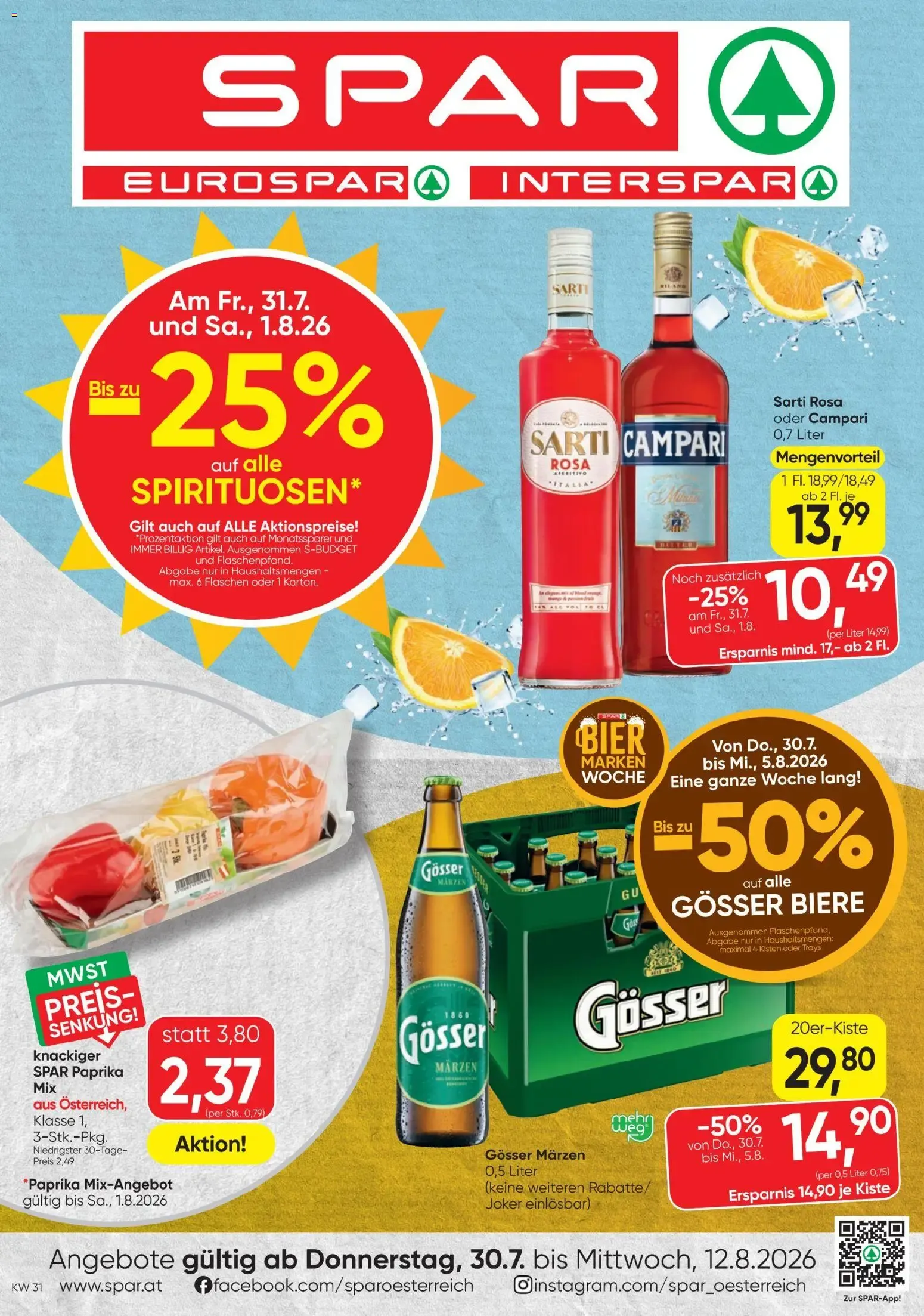 Spar - Flugblatt (30.07.2026) - Angebote und Prospekt von 30. Juli bis 12. August 2026 - Flugblätt seite 1