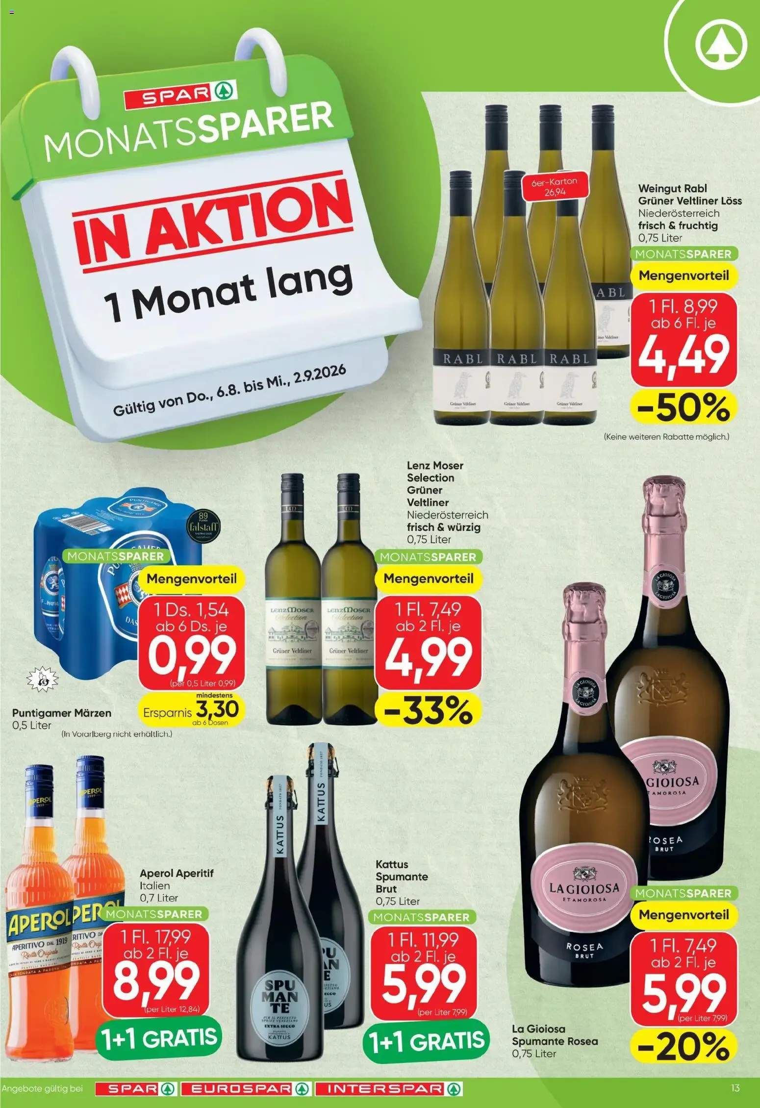 Spar - Flugblatt (06.08.2026) - Angebote und Prospekt von 6. August bis 12. August 2026 - Flugblätt seite 13