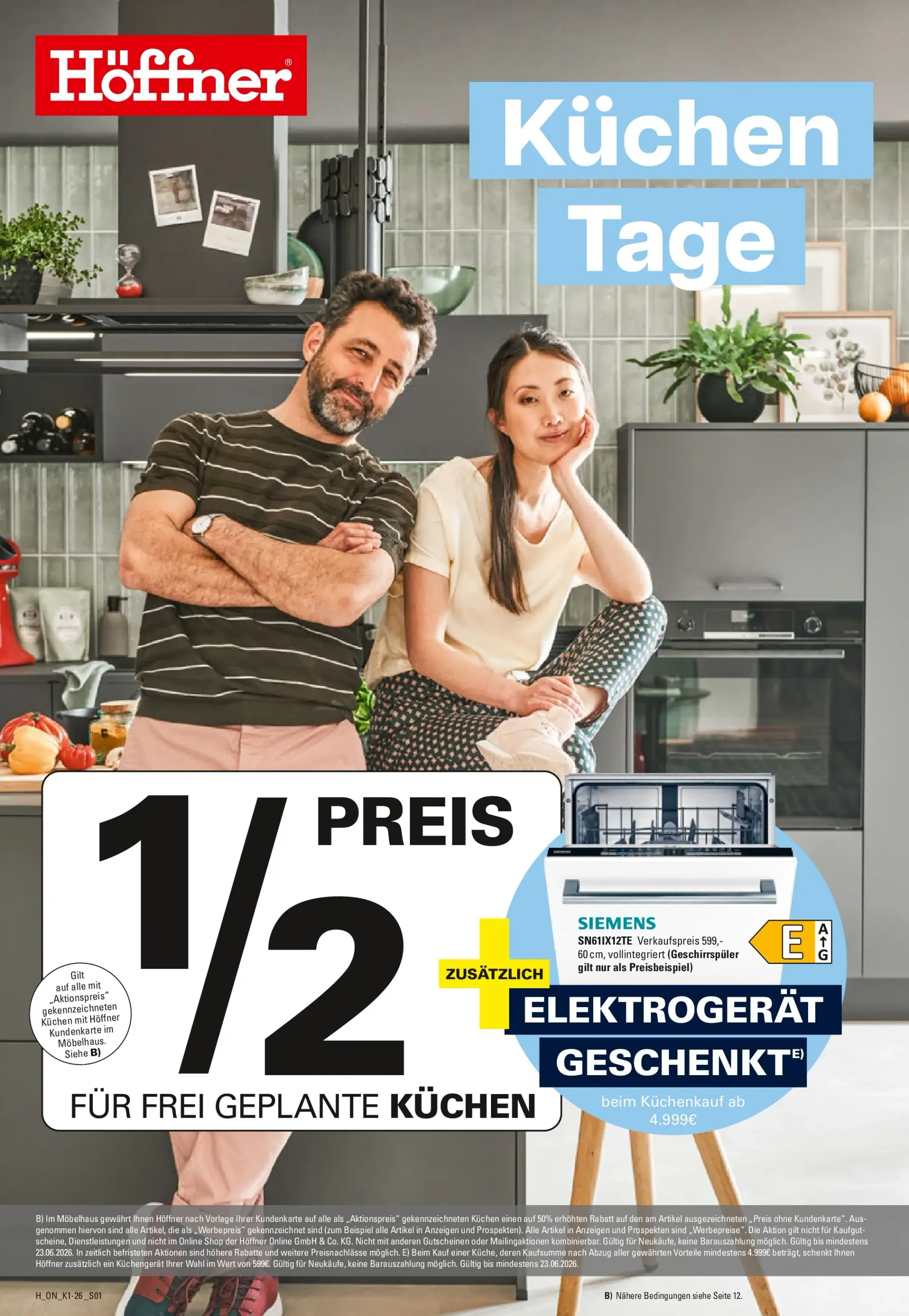 Höffner - Küchentage: 1/2 Preis für frei geplante Küchen + Elektrogerät geschenkt