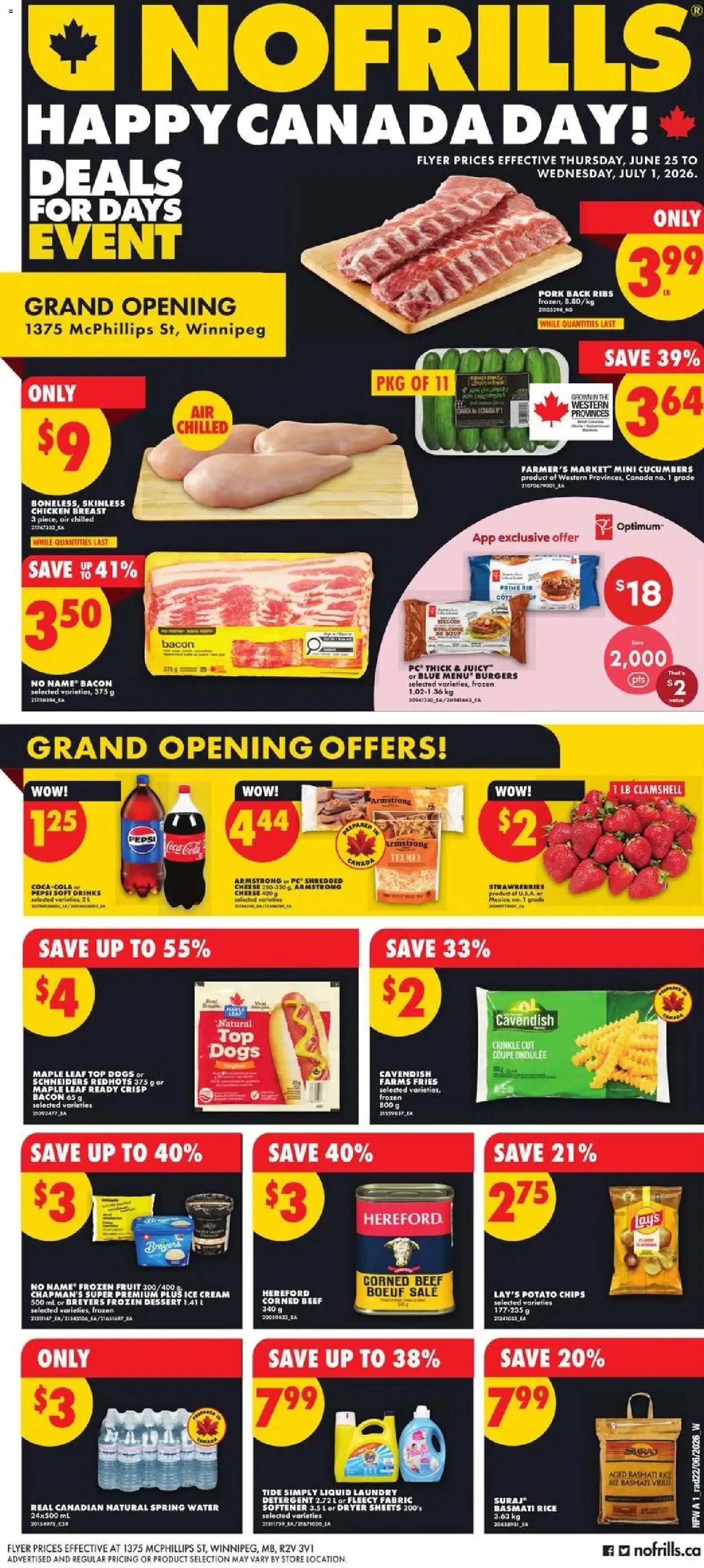 No Frills Happy Canada Day! Grand Opening Deals Event from June 25 to July 1 2026 - flyer page 1