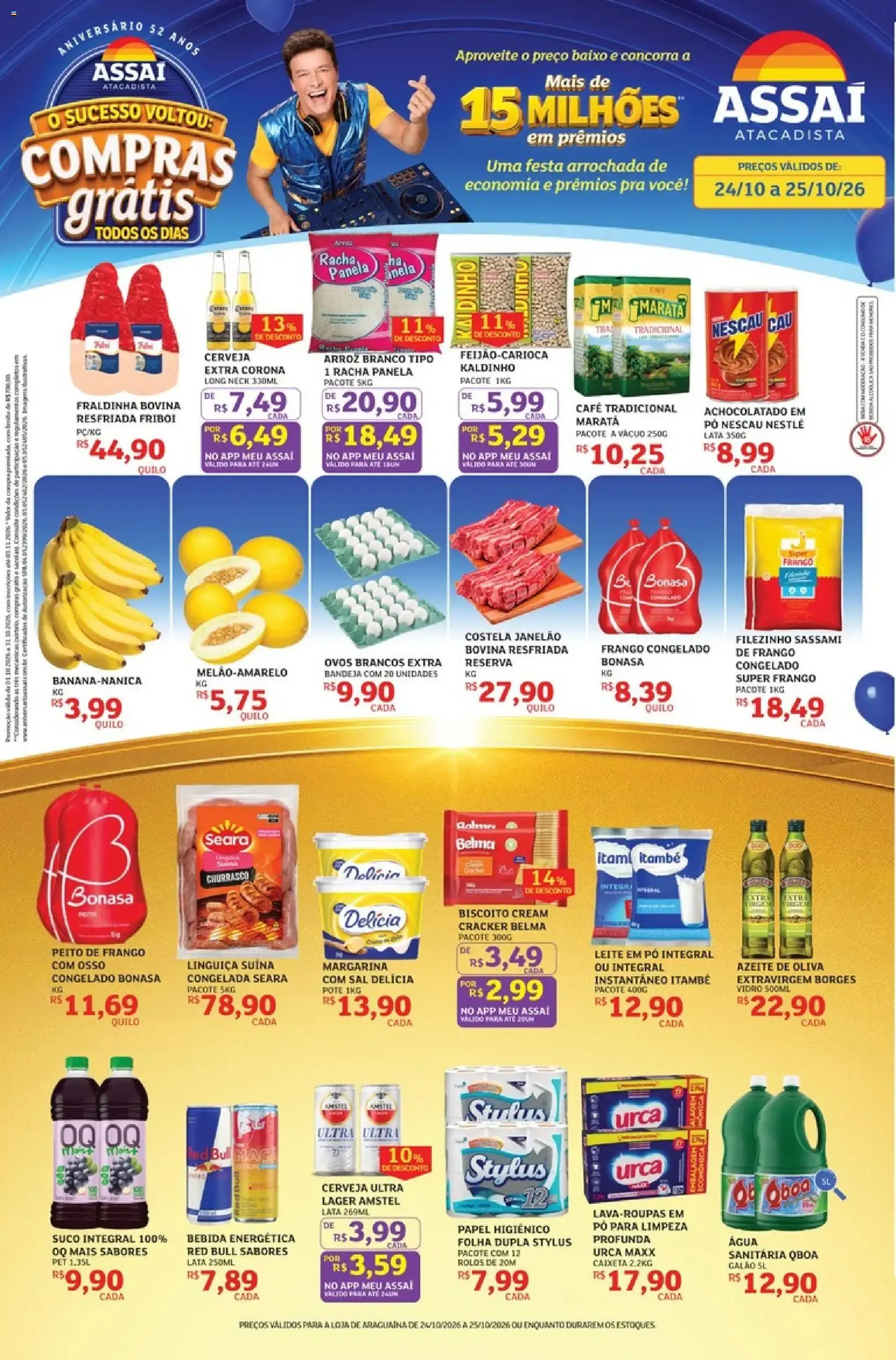 Encarte de Assaí Atacadista - Compras Grátis e 15 Milhões em Prêmios - Aniversário 52 Anos 24 de outubro até 25 de outubro 2026 - Pagina 1