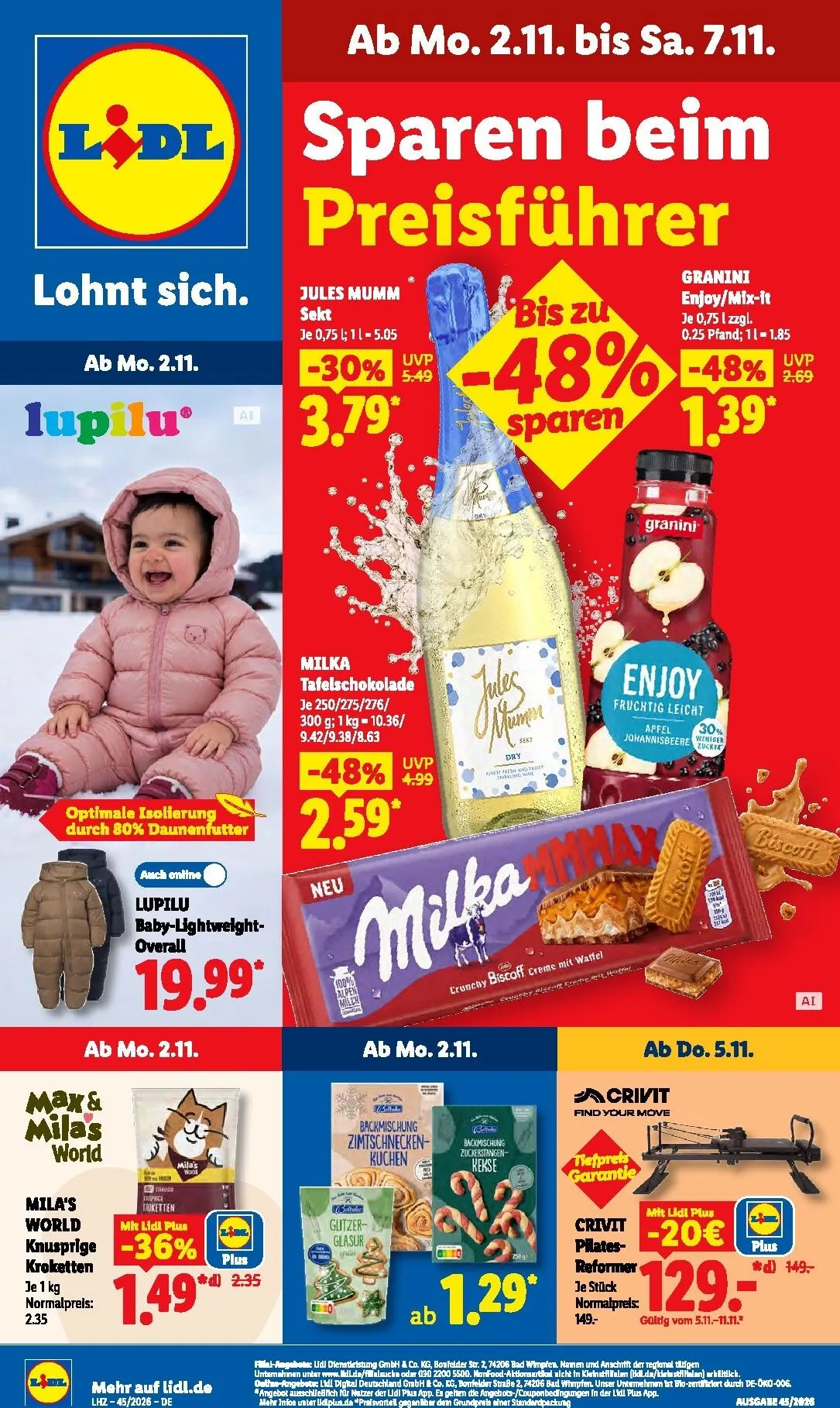 Lidl Sparen beim Preisführer von 2. November bis 7. November 2026 - Prospekt seite 1