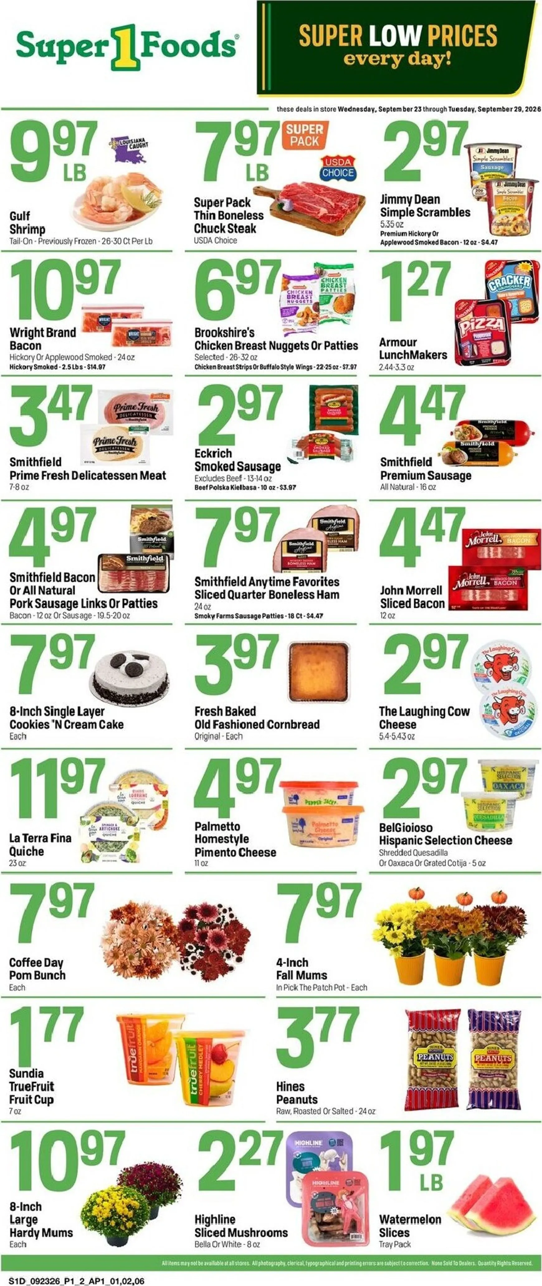 Future Super 1 Foods - Hot Sheet flyer valid from Wednesday 09/23/2026 to Tuesday 09/29/2026