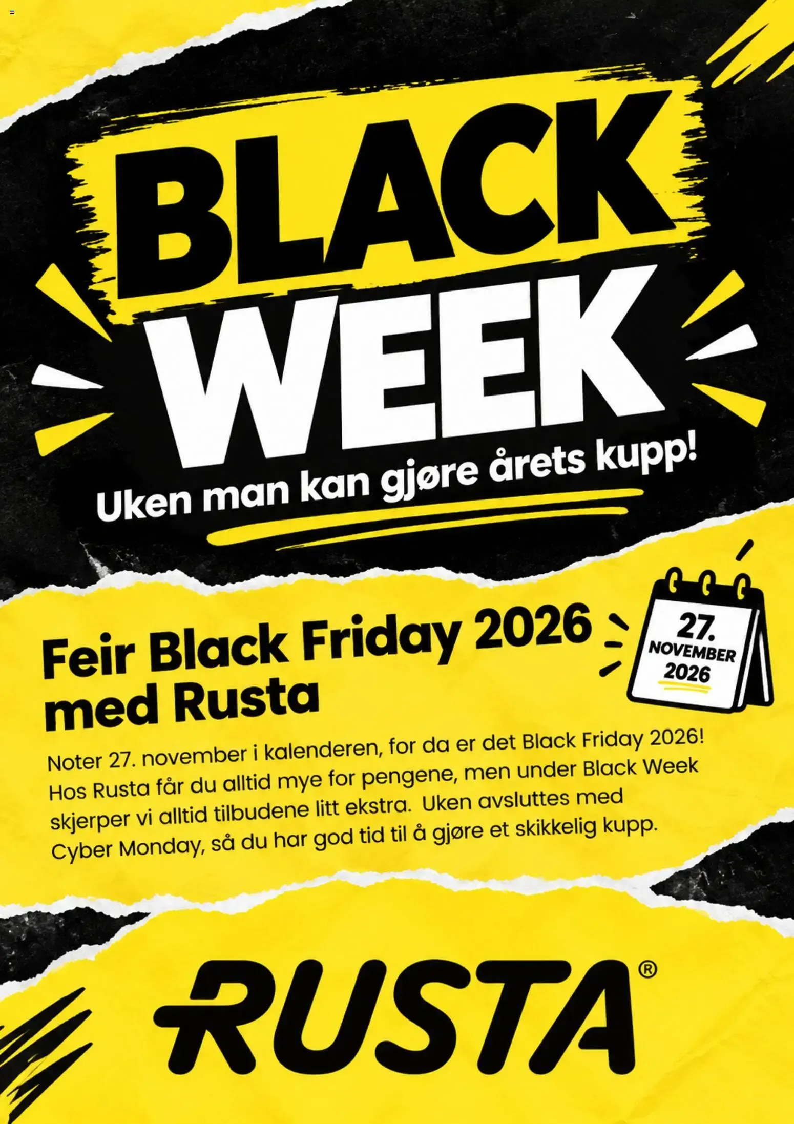 Black Week / Black Friday 2026 de Rusta fra 23. november til 30. november 2026 - kundeavisside 1