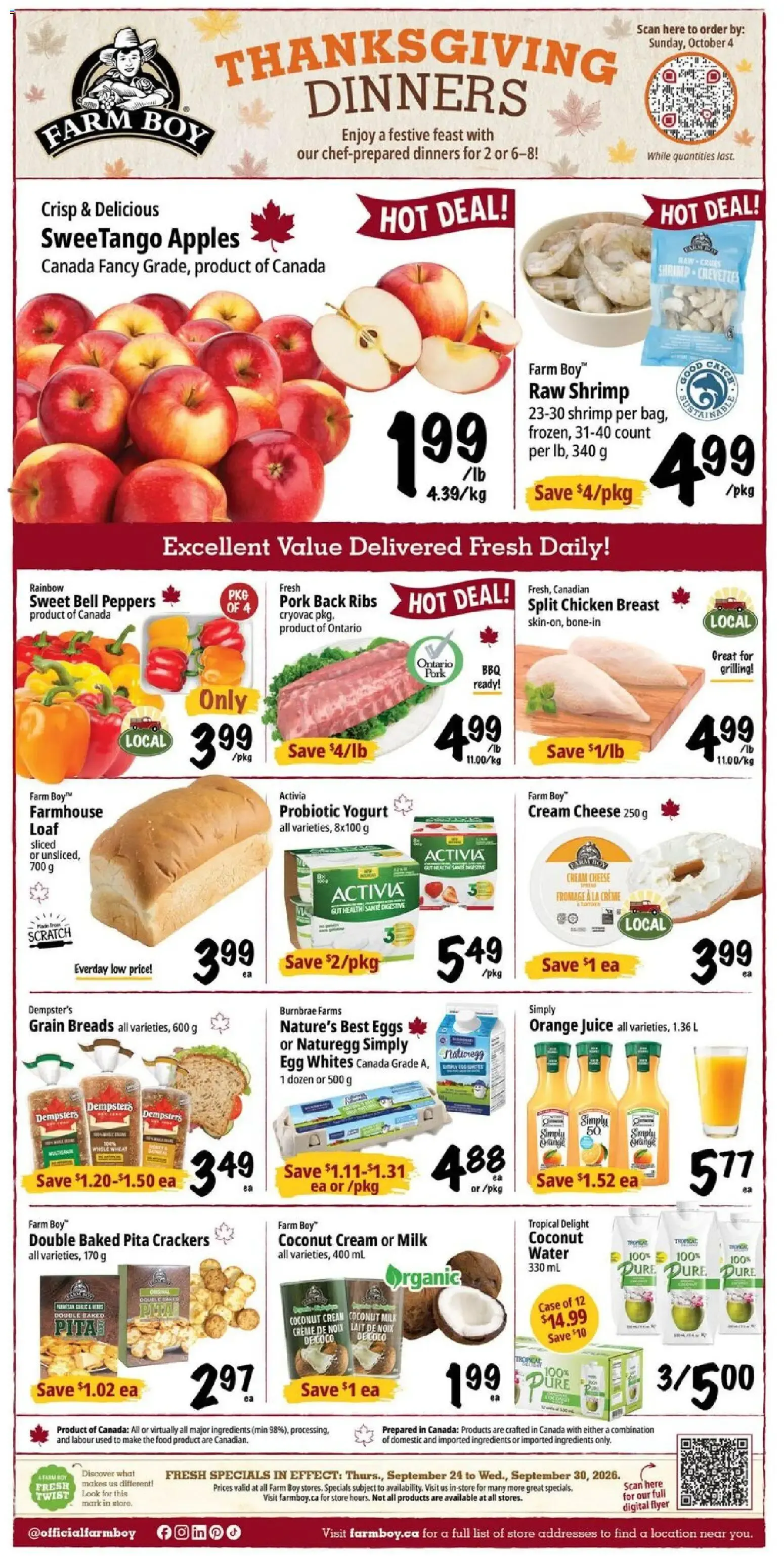 THANKSGIVING DINNERS from September 24 to September 30 2026 - flyer page 1
