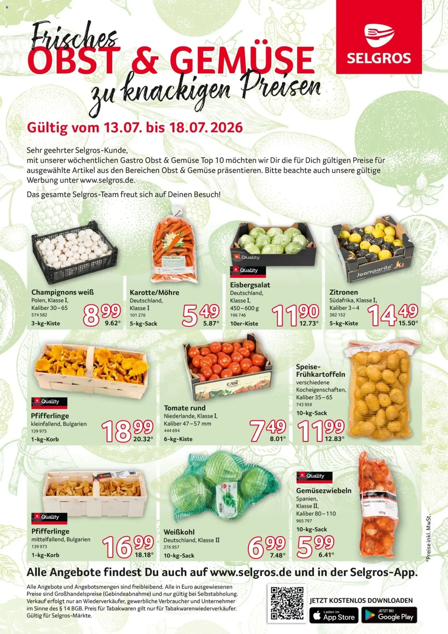Selgros Obst & Gemüse (ab 13.07.2026) zum Blättern von 13. Juli bis 18. Juli 2026 - Prospekt seite 1
