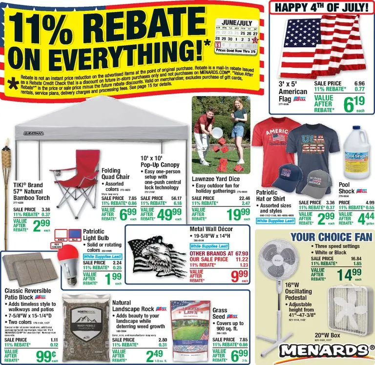 Weekly ad Current Menards - 11% Rebate Sale leaflet valid from Thursday 06/25/2026 to Sunday 07/05/2026 from June 25 to July 5 2026 - Page 1