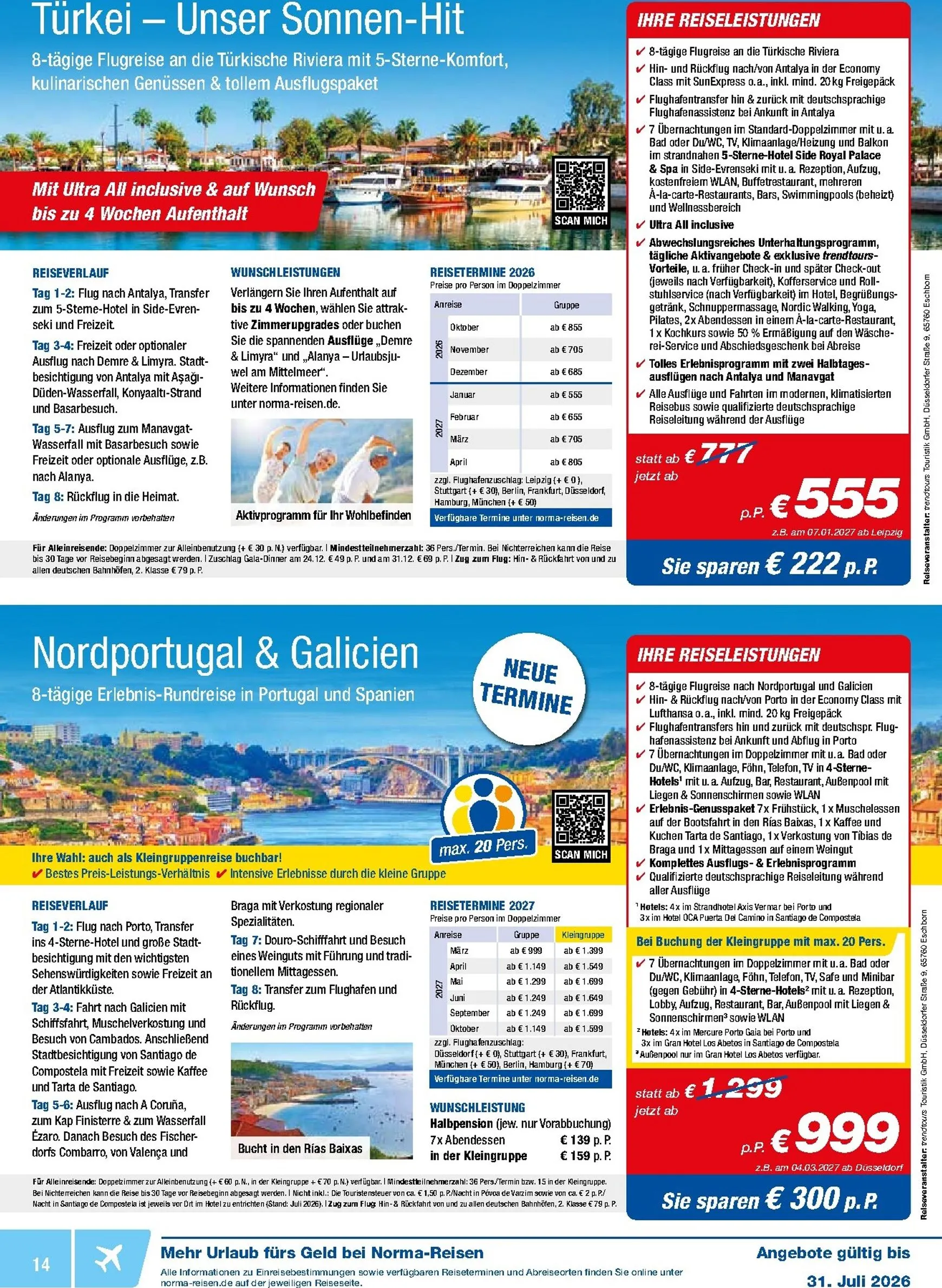 Norma - Reisen Prospekt – von Mittwoch 01.07.2026 bis Freitag 31.07.2026 von 1. Juli bis 31. Juli 2026 - Prospekt seite 14