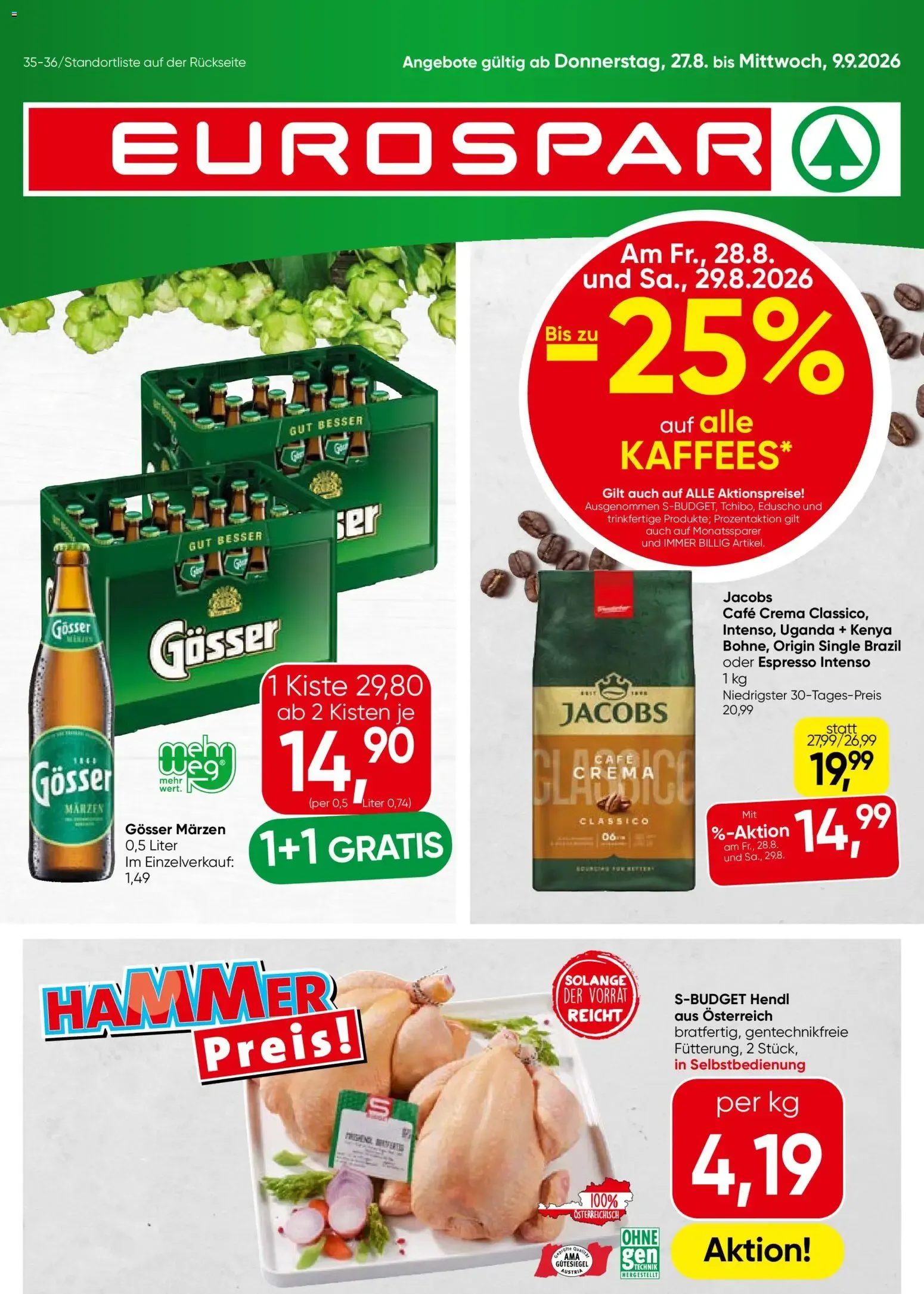 Eurospar Flugblatt von 27.08.2026 - Aktuelle Angebote von 27. August bis 9. September 2026 - Flugblätt seite  1