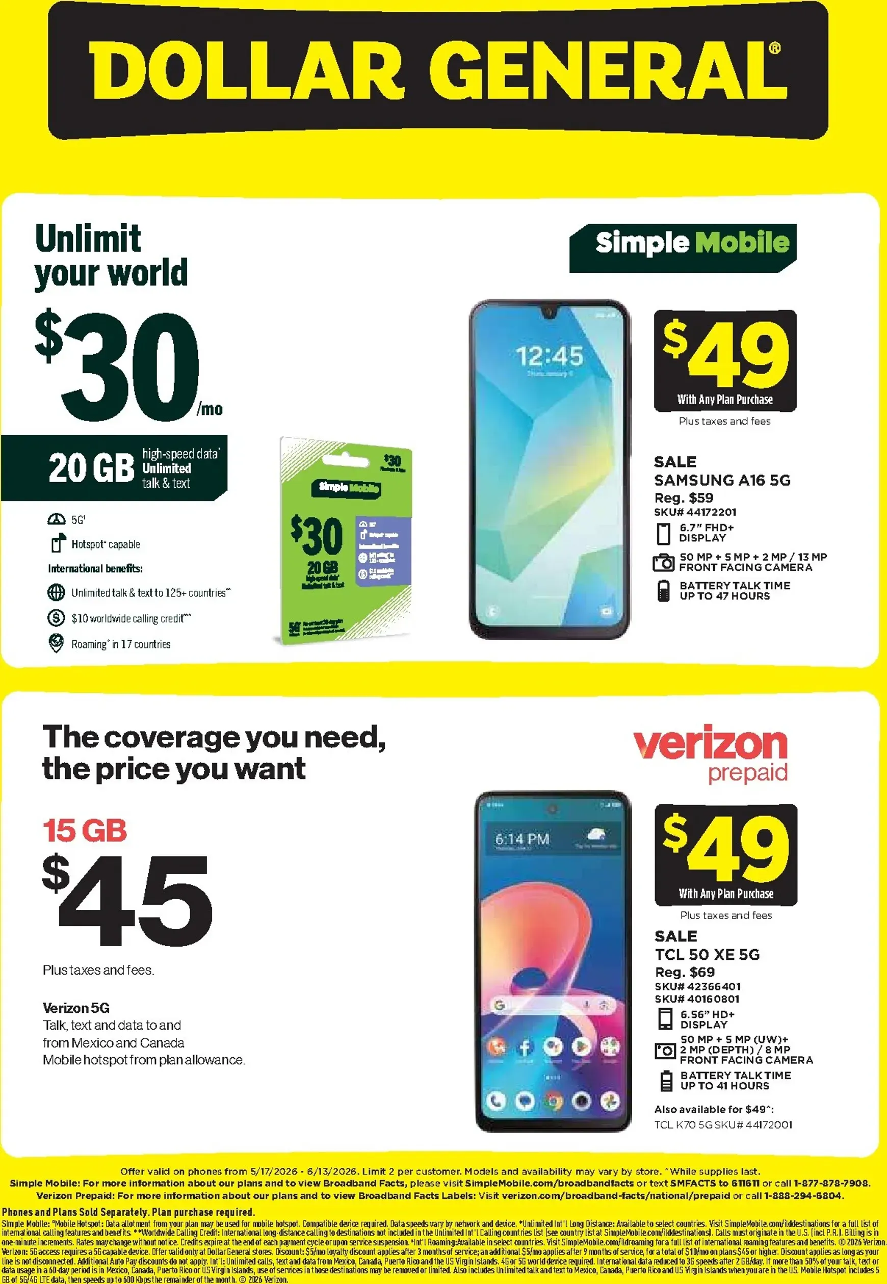 Weekly ad Current Dollar General - Wireless Deals leaflet valid from Sunday 05/17/2026 to Saturday 06/13/2026 from May 17 to June 13 2026 - Page 2