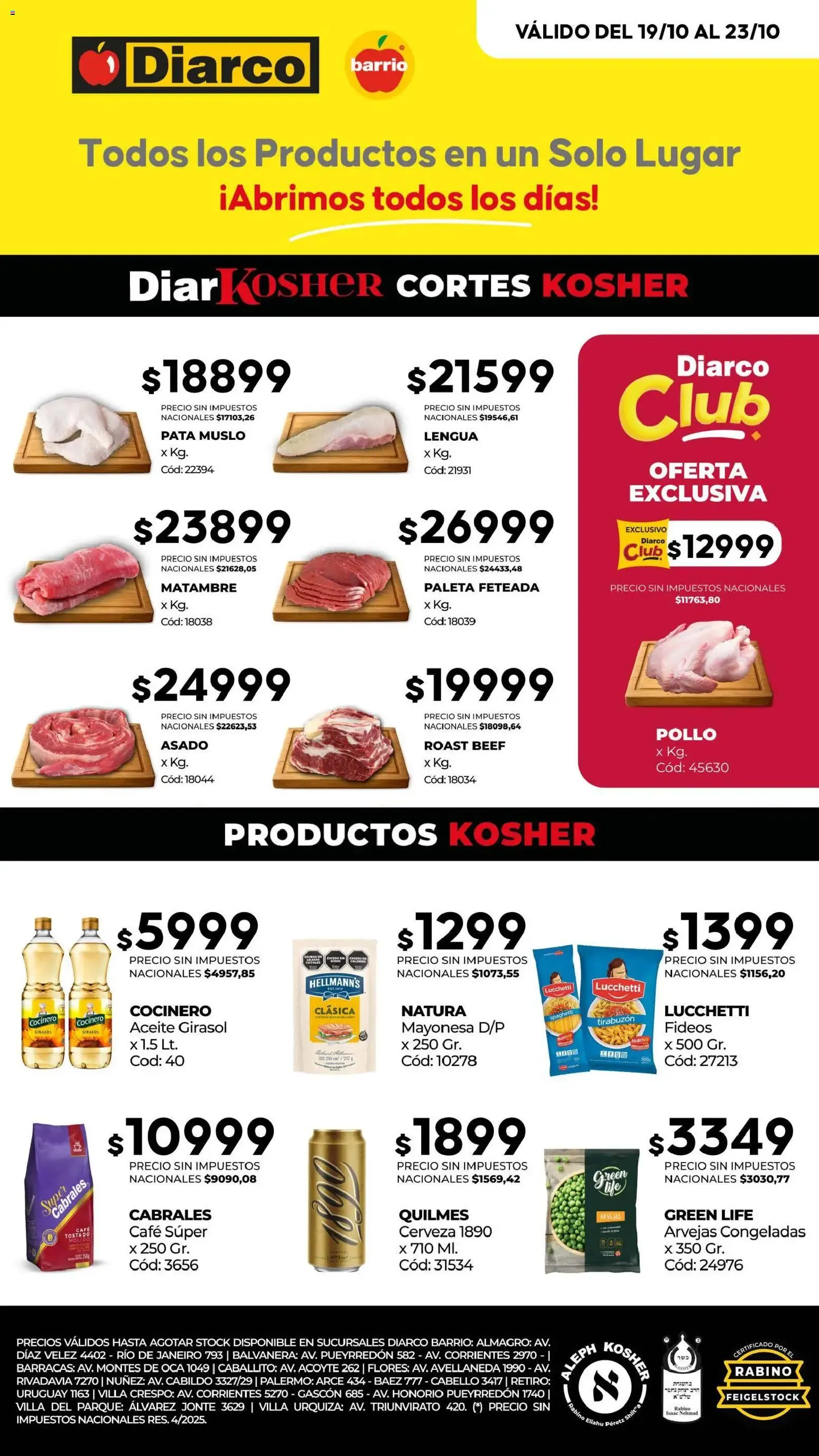 Ofertas de Diarco - Ofertas Kosher del 19/10/2026 - 23/10/2026 19 de octubre al 23 de octubre 2026 - Página 1 del catálogo