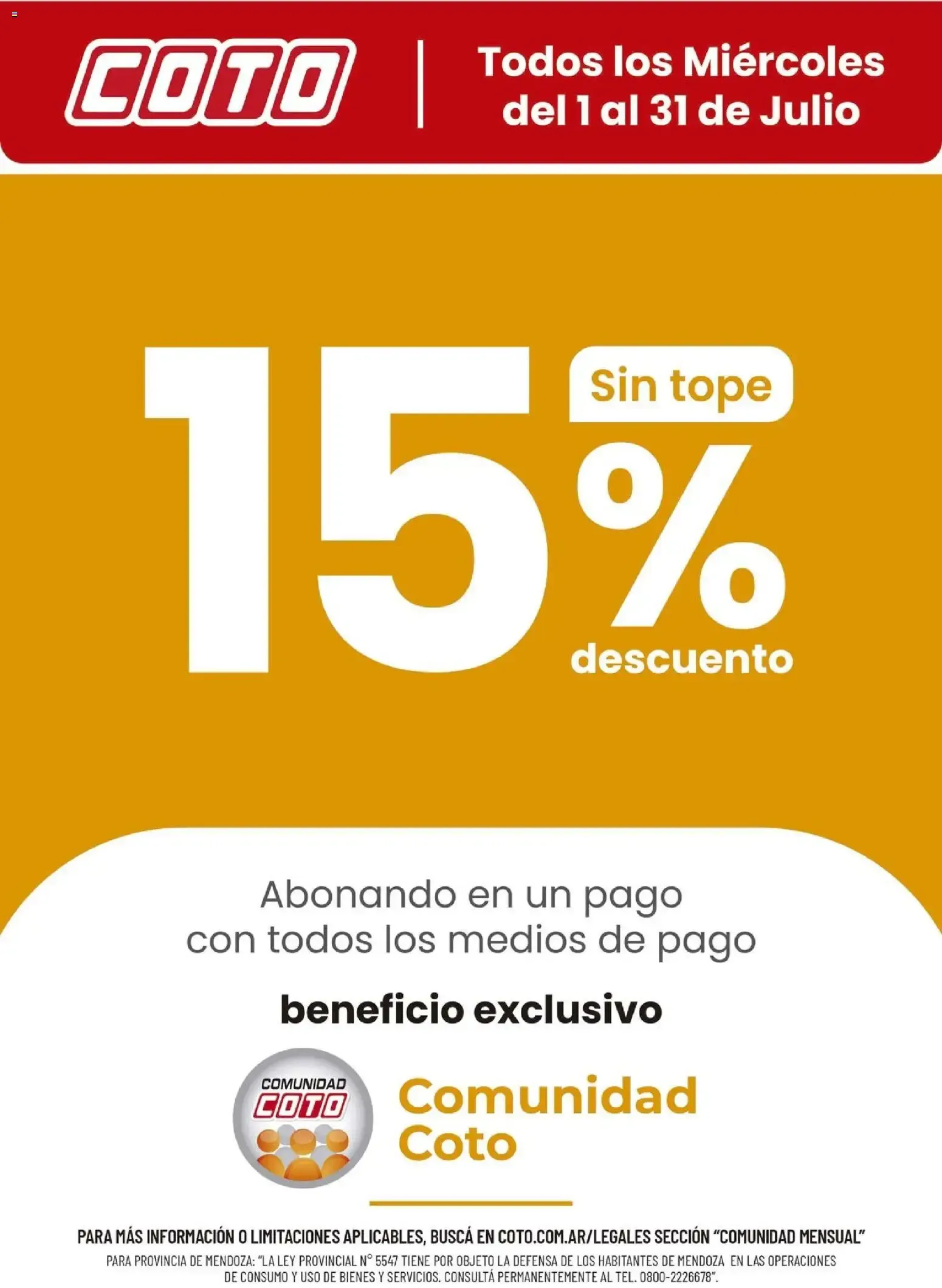 Ofertas de Coto - 15% Descuento Comunidad Coto todos los Miércoles del 1 al 31 de Julio 1 de julio al 31 de julio 2026 - Página 1 del catálogo
