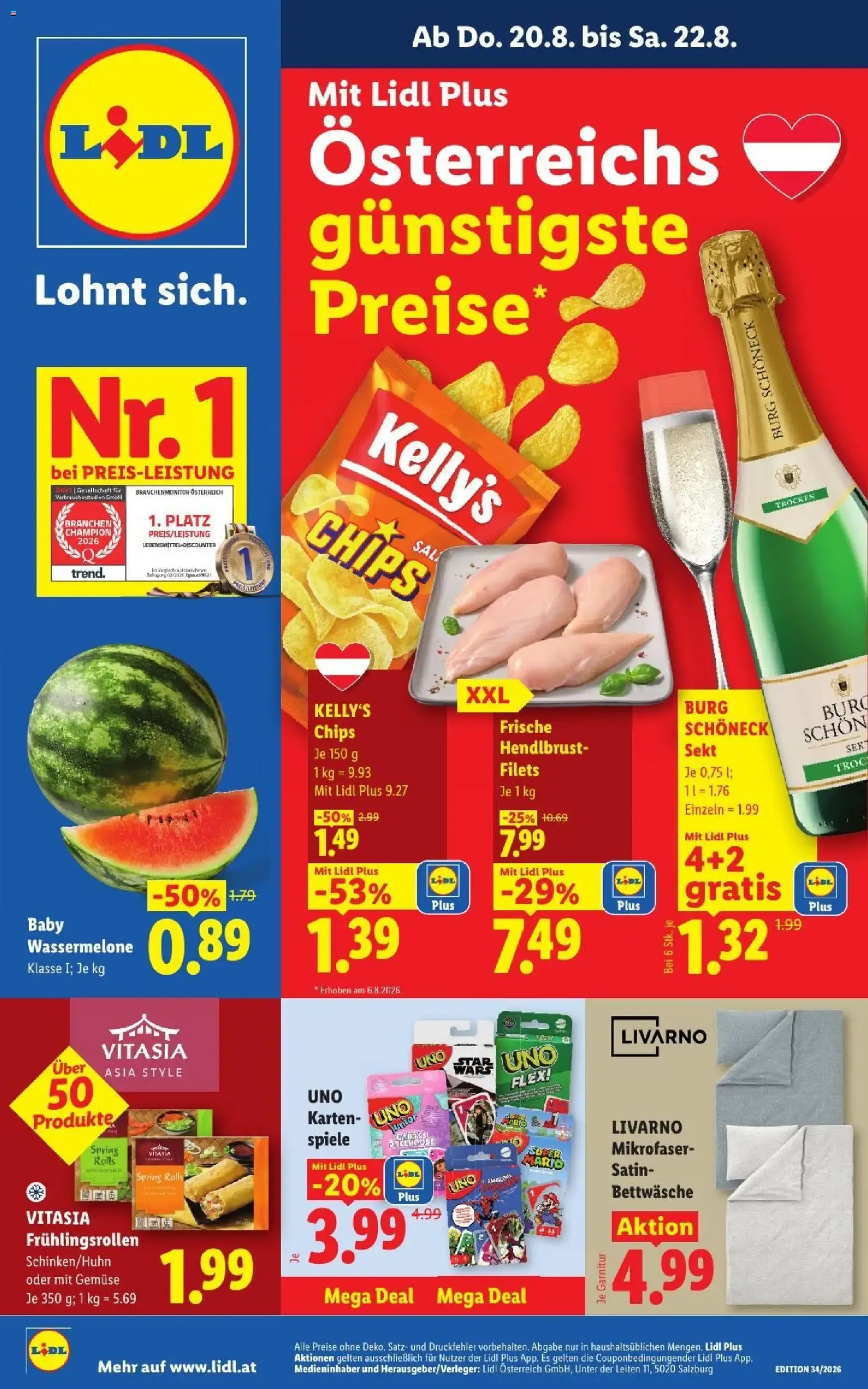 Mit Lidl Plus Österreichs günstigste Preise von 20. August bis 22. August 2026 - Flugblätt seite  1