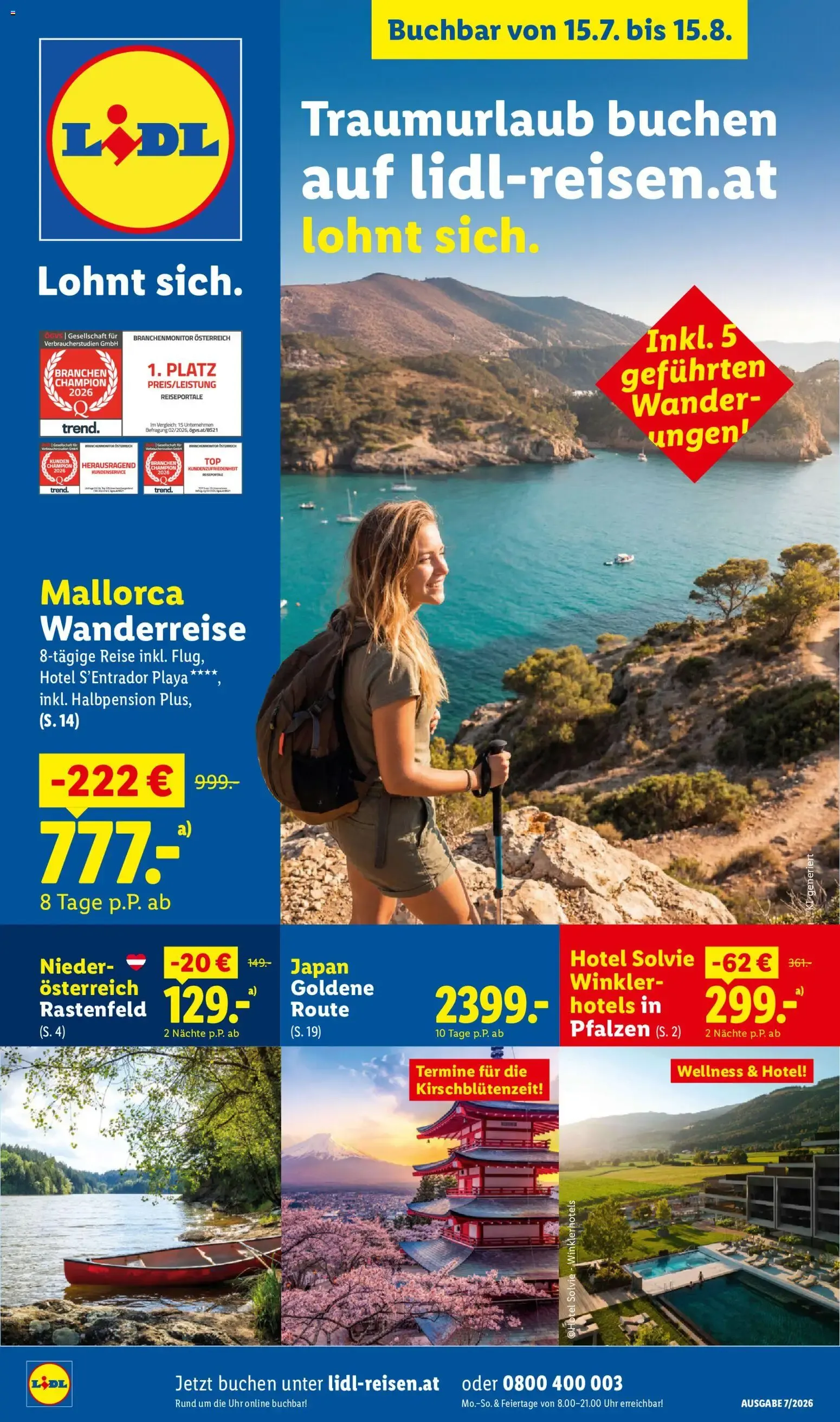 Lidl Juli/August Reise - Highlights ab 15.07.2026 - Angebote ab donnerstag von 15. Juli bis 15. August 2026 - Flugblätt seite  1