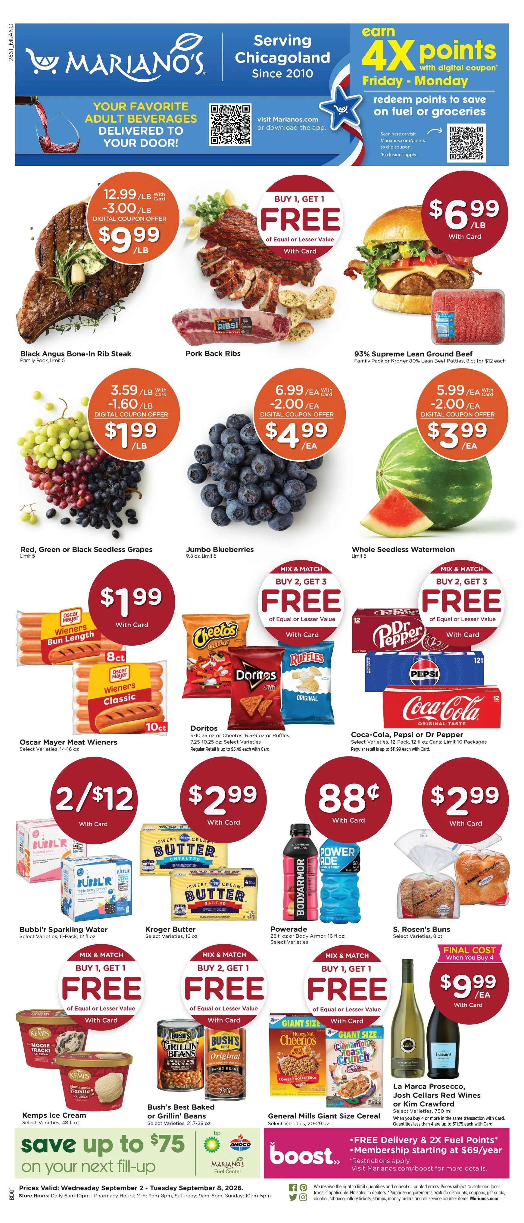 Weekly promotion Current Mariano's leaflet valid from Wednesday 09/02/2026 to Tuesday 09/08/2026 spanning from September 2 to September 8 2026 - Page 1 for Catalogue 365