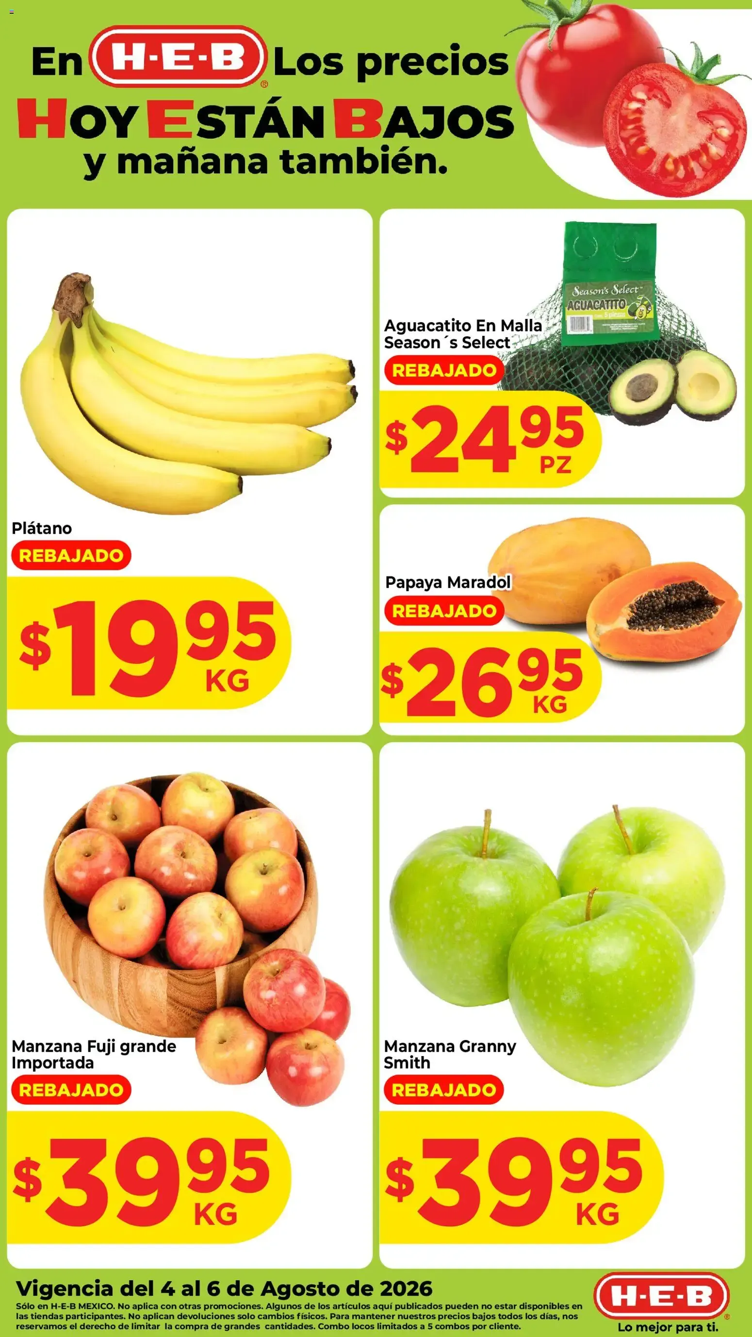 Catálogo de H-E-B folleto Fruta y venduras (04/08/2026 - 10/08/2026) - catálogo en línea 4 de agosto al 6 de agosto 2026 - Pagina 1