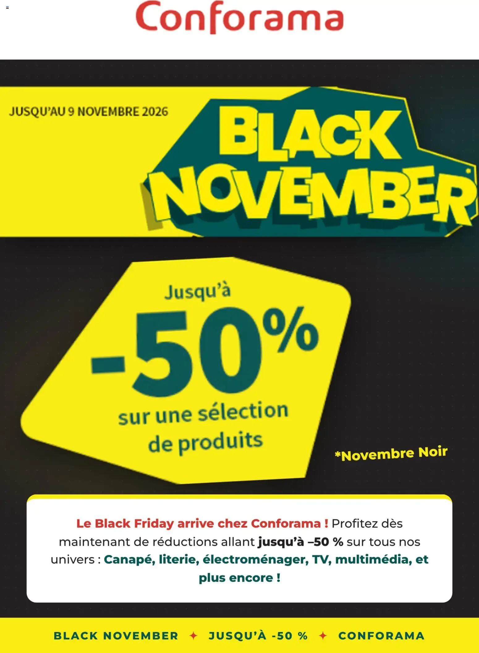 Conforama Black Friday du 26/10/2026 || Catalogue, Prospectus du 26 octobre au 9 novembre 2026 - Catalogue page 1