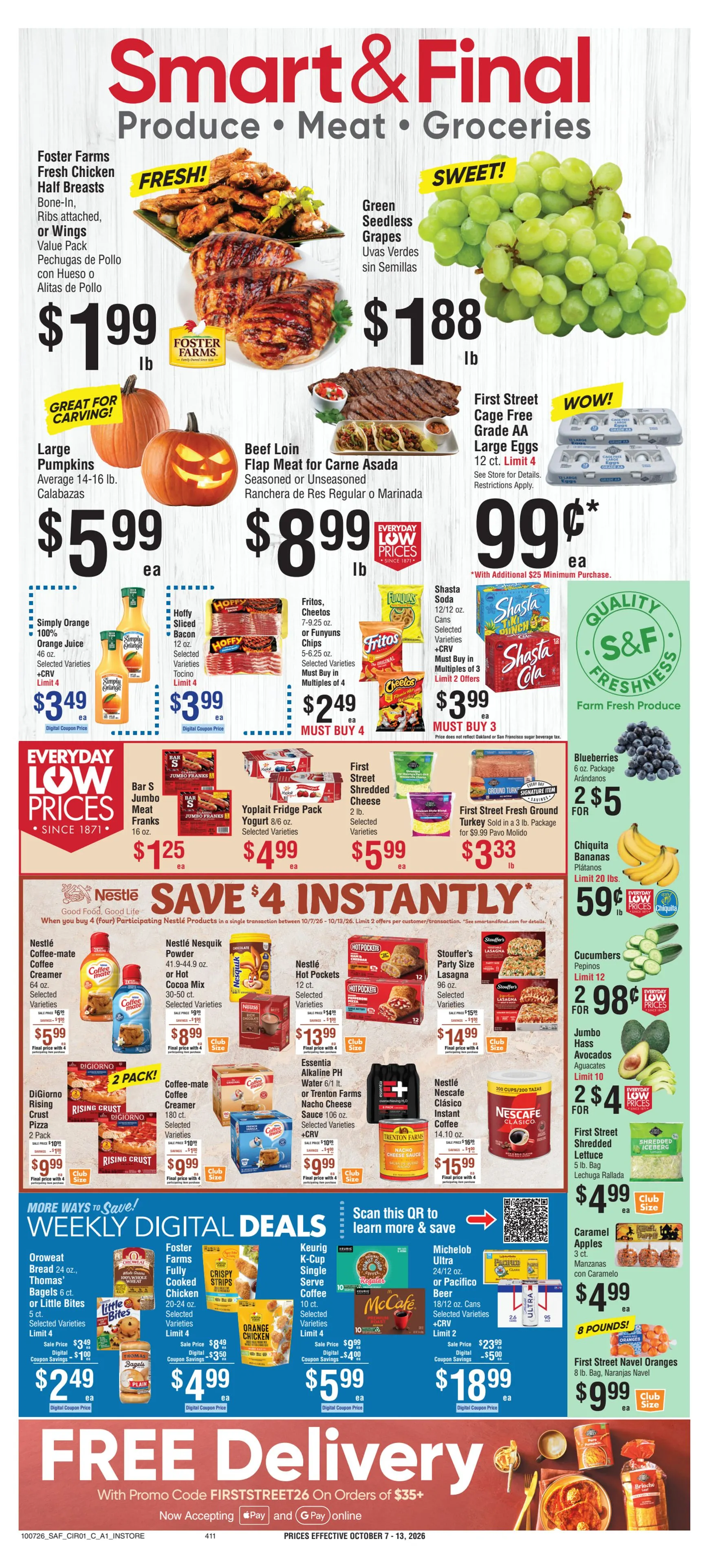 Current Smart & Final leaflet valid from Wednesday 10/07/2026 to Tuesday 10/13/2026