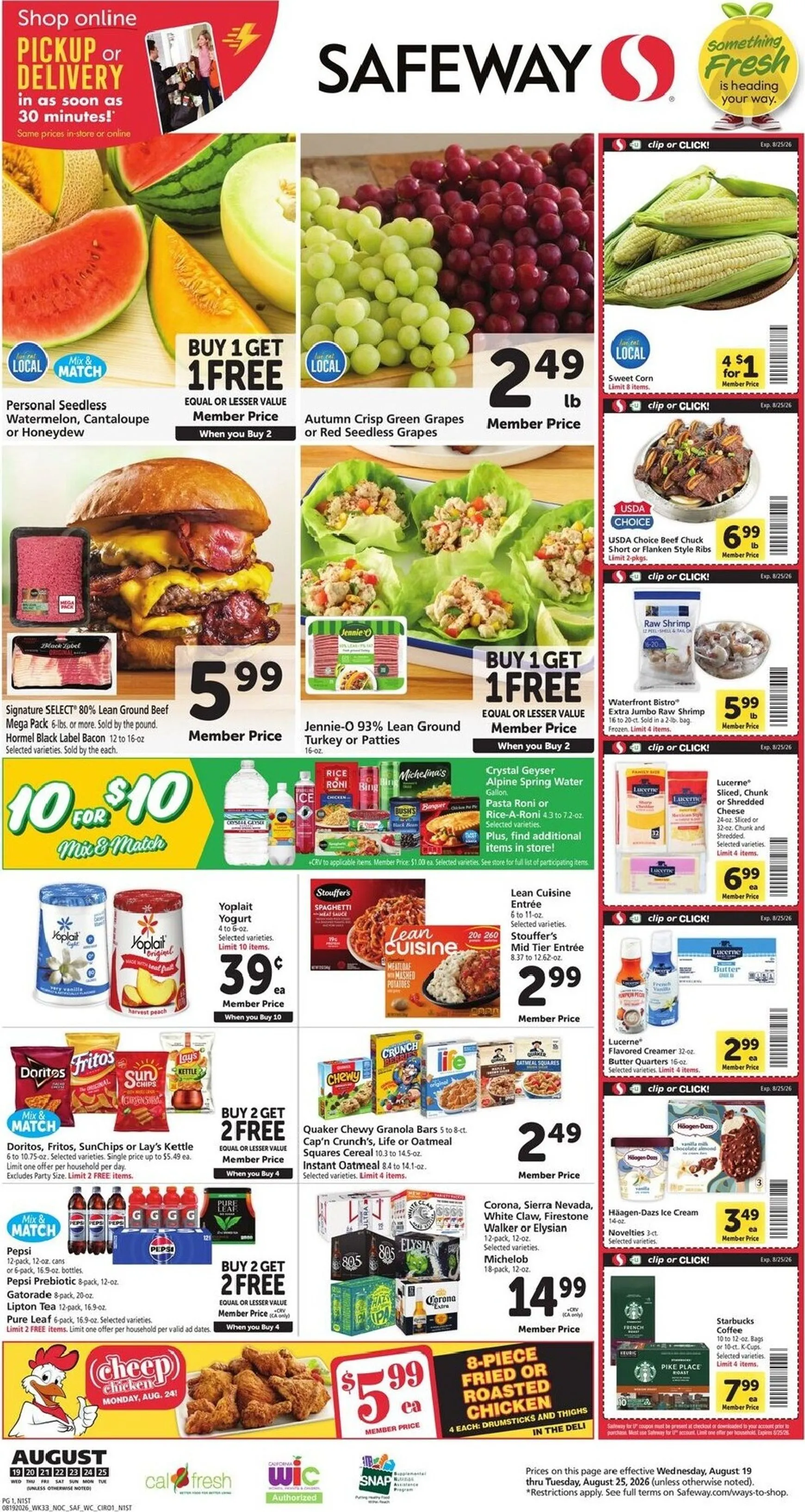 Weekly ad Current Safeway leaflet valid from Wednesday 08/19/2026 to Tuesday 08/25/2026 from August 19 to August 25 2026 - Page 1