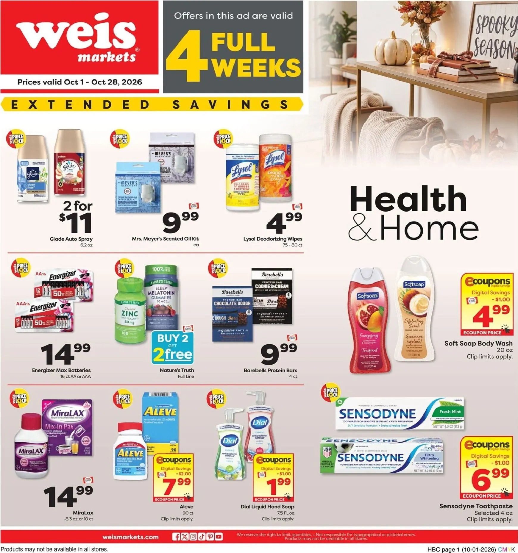 Current Weis Markets - Health & Home leaflet valid from Thursday 10/01/2026 to Wednesday 10/28/2026