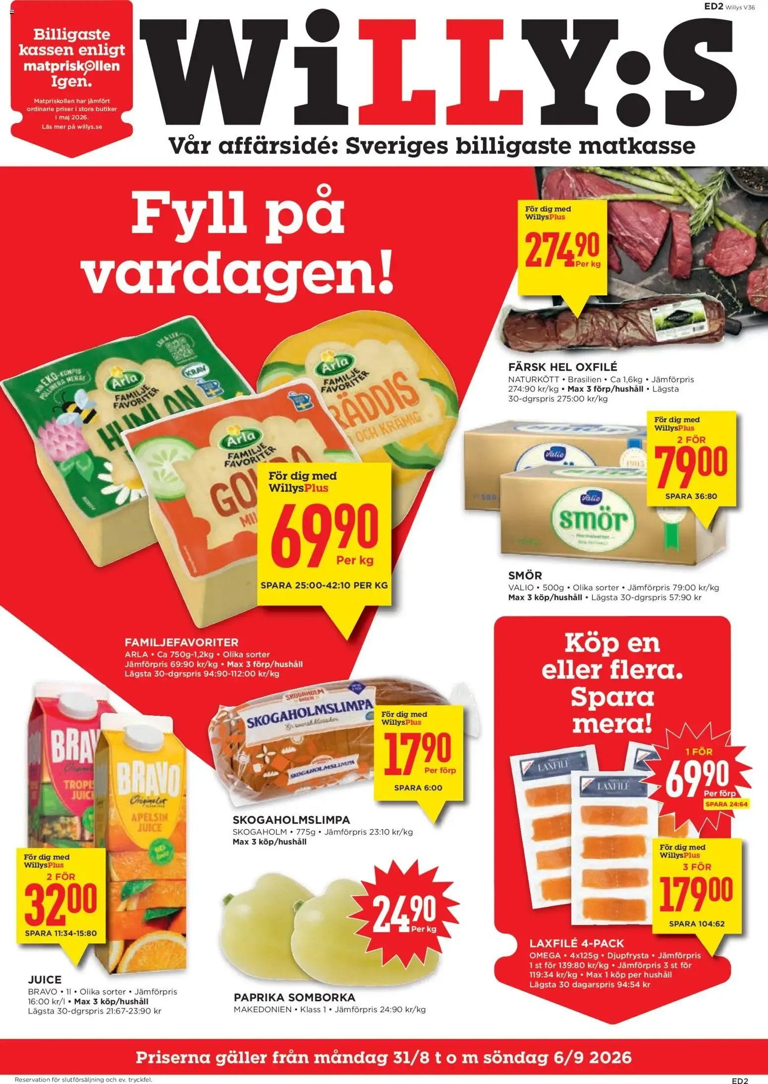 Willys erbjudanden från 31/08/2026 - 06/09/2026 > Reklamblad nuvarande rabatter från 31 augusti till 6 september 2026 - Reklamblad sidor 1
