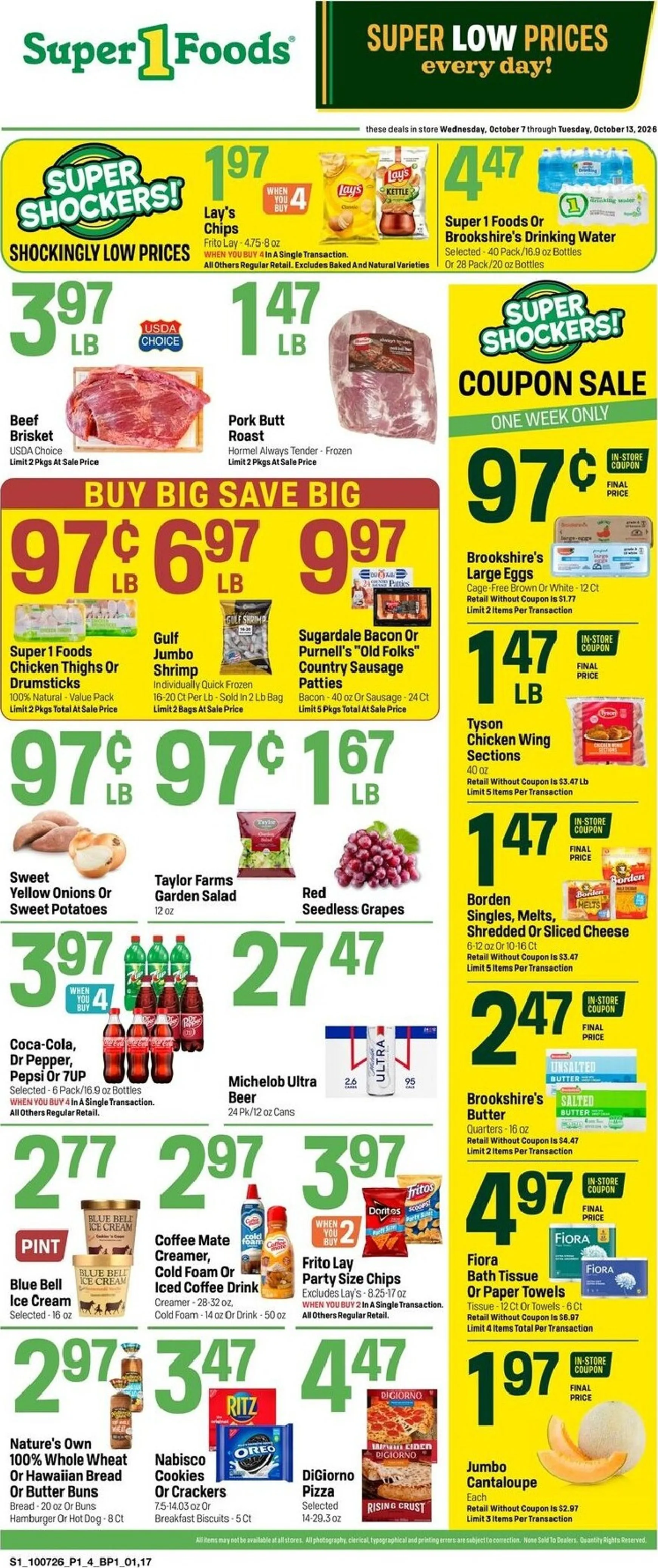 Weekly ad Current Super 1 Foods leaflet valid from Wednesday 10/07/2026 to Tuesday 10/13/2026 from October 7 to October 13 2026 - Page 1