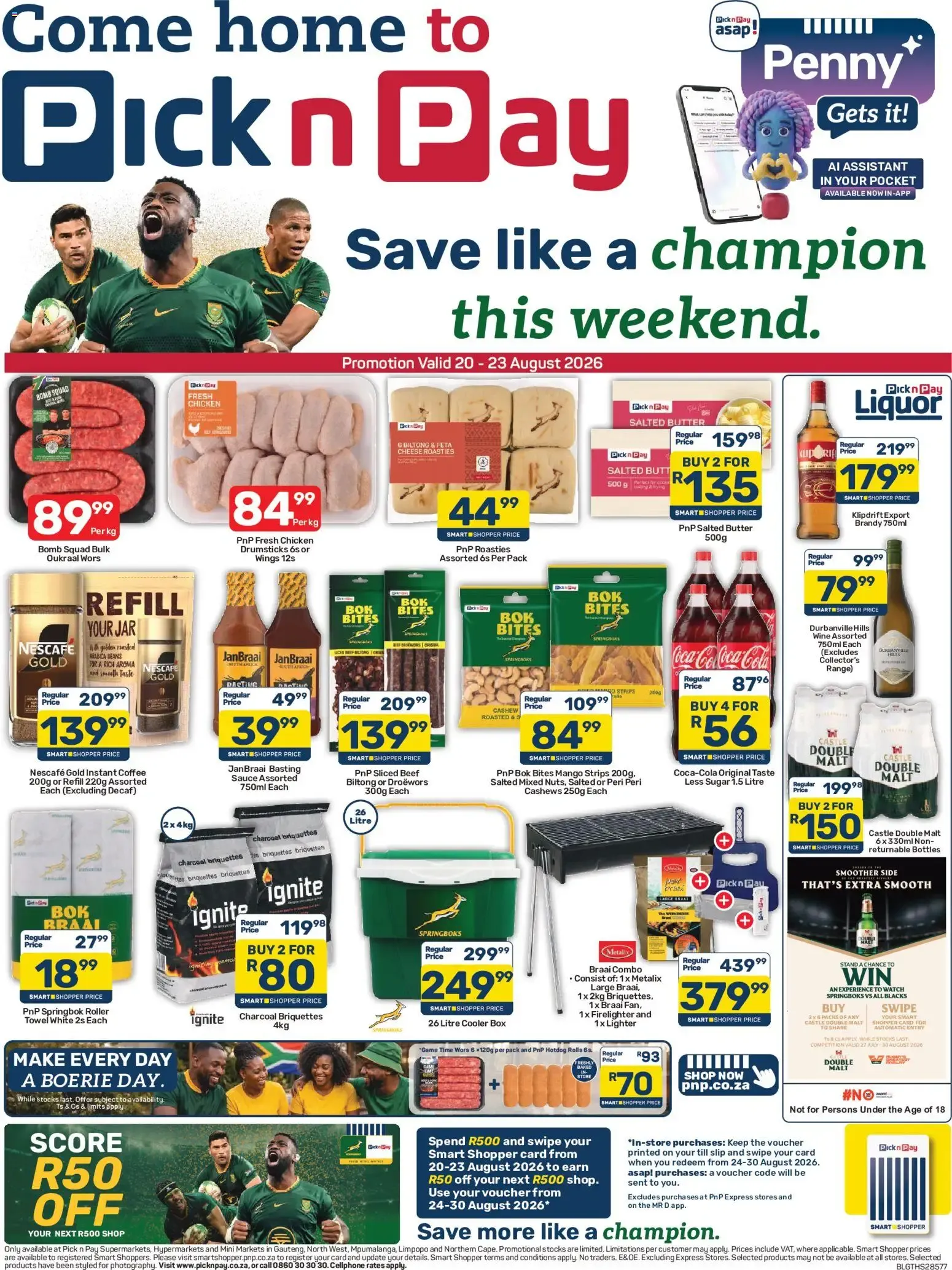 Pick n Pay - Save like a champion this weekend from 20 August to 23 August 2026 - Catalogue Page 1