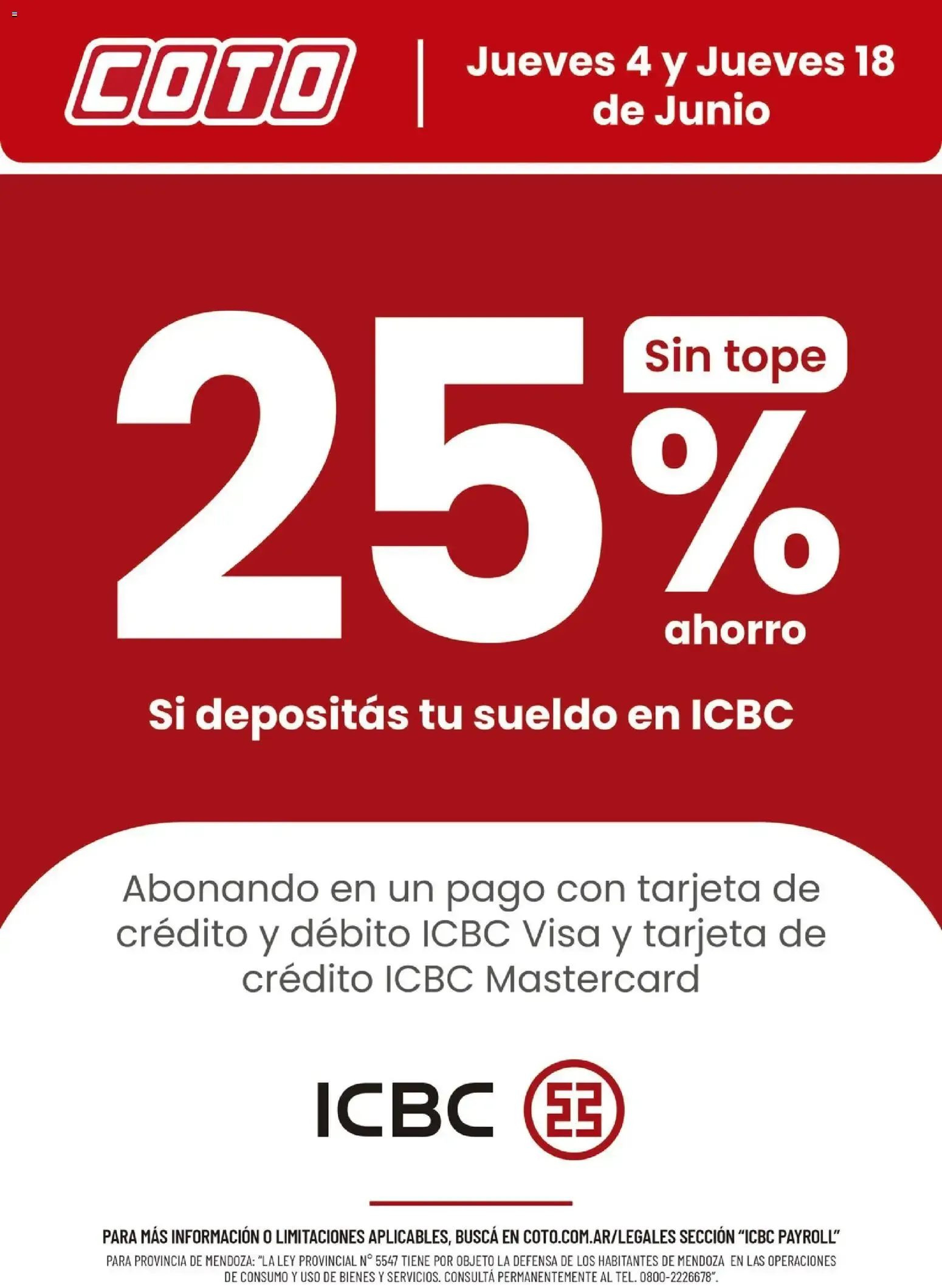 Ofertas de Coto - ICBC Payroll Junio || del 04/06/2026 - 18/06/2026 || Descuentos 4 de junio al 18 de junio 2026 - Página 1 del catálogo