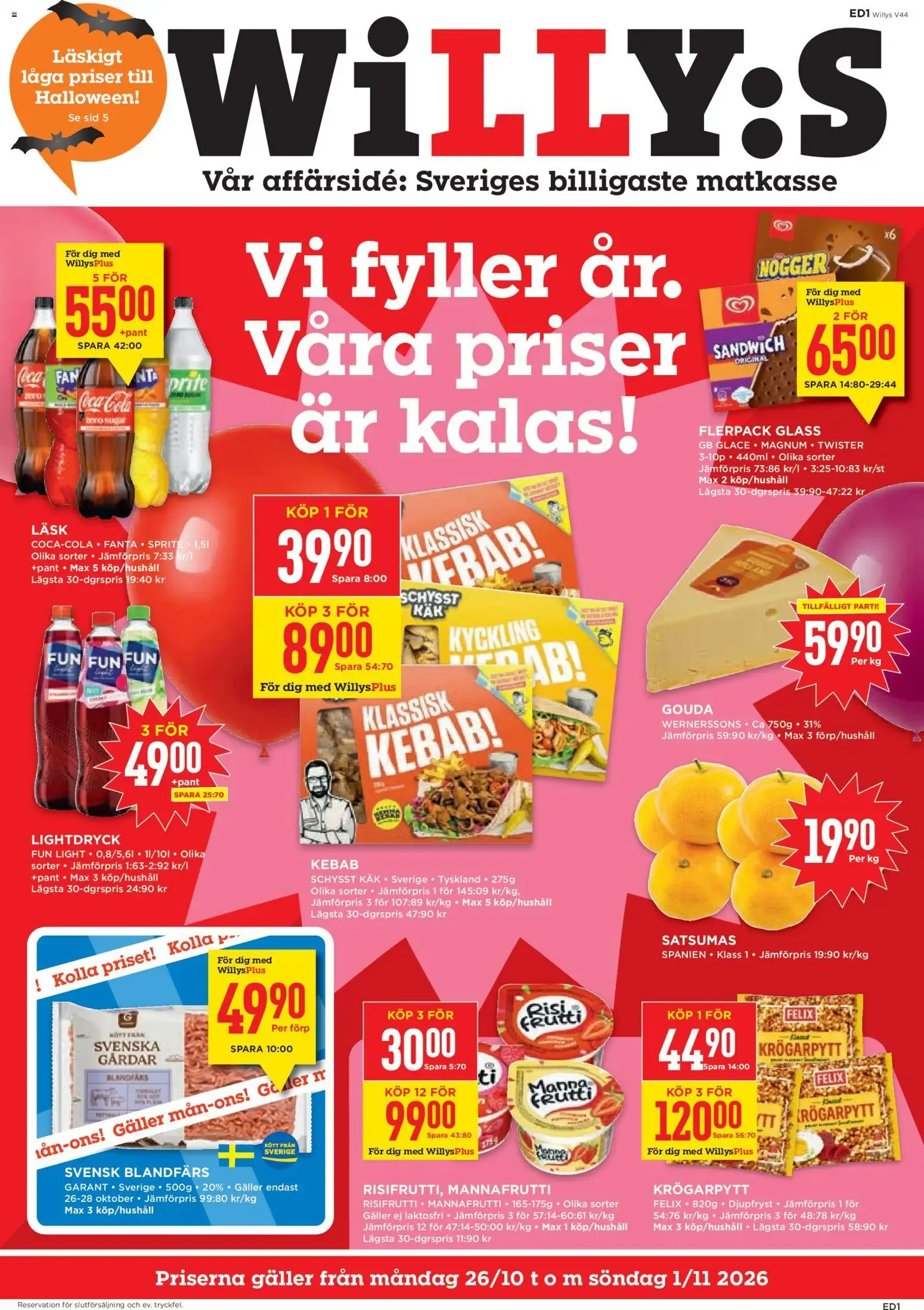Willys erbjudanden från 26/10/2026 - 01/11/2026 > Reklamblad nuvarande rabatter från 26 oktober till 1 november 2026 - Reklamblad sidor 1