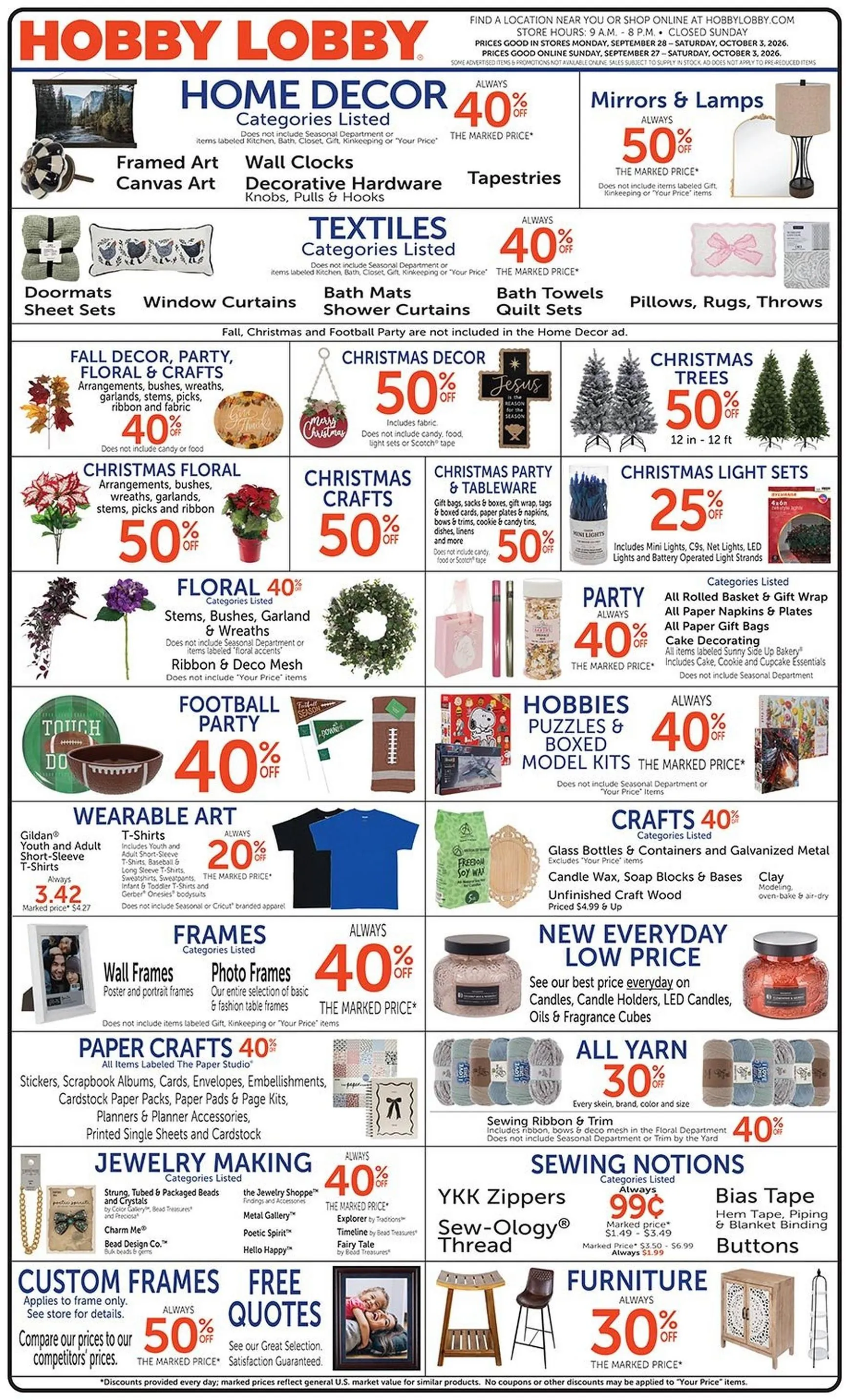 Weekly ad Current Hobby Lobby leaflet valid from Sunday 09/27/2026 to Saturday 10/03/2026 from September 20 to October 3 2026 - Page 1