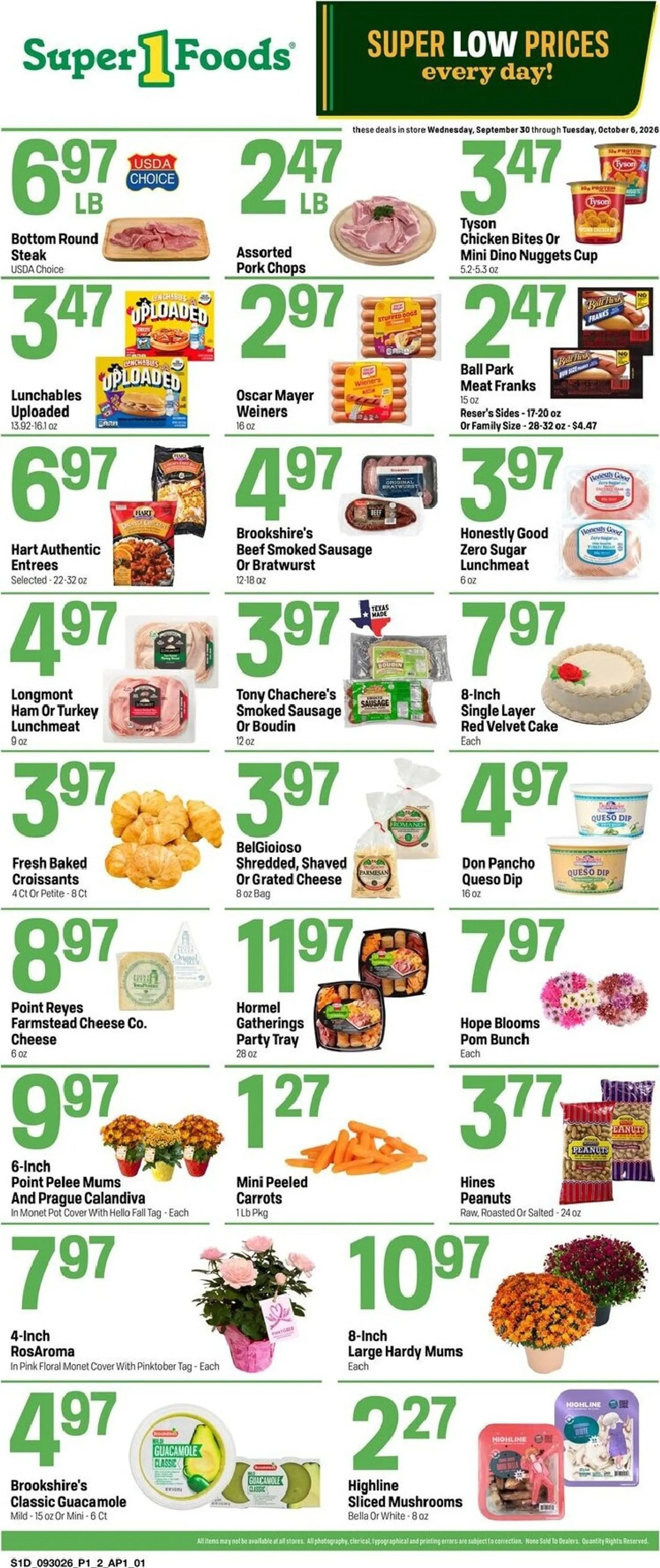 Weekly ad Current Super 1 Foods - Hot Sheet leaflet valid from Wednesday 09/30/2026 to Tuesday 10/06/2026 from September 30 to October 6 2026 - Page 1