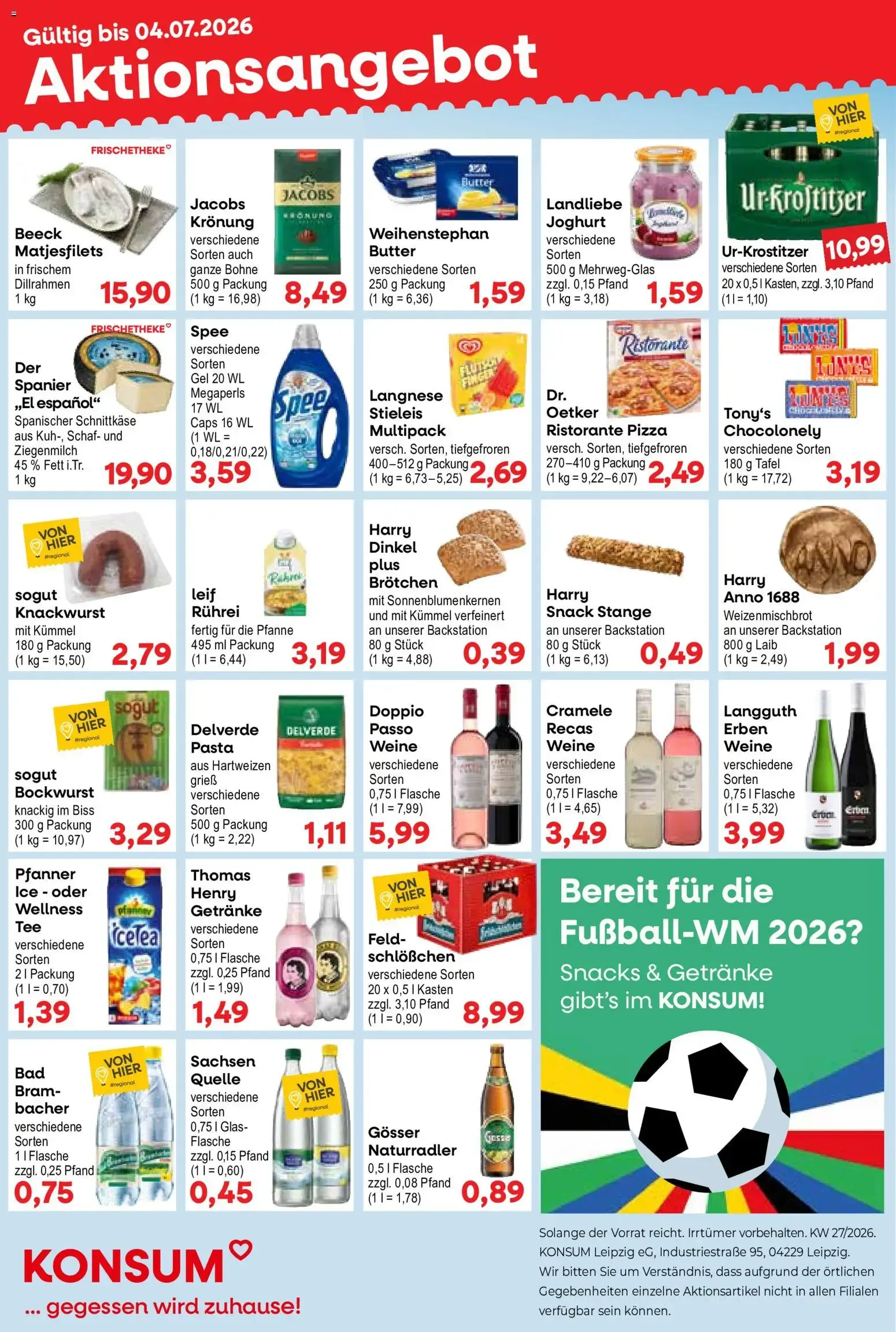 KONSUM Leipzig Prospekt vom 29.06.2026 – Angebote online von 29. Juni bis 4. Juli 2026 - Prospekt seite 1
