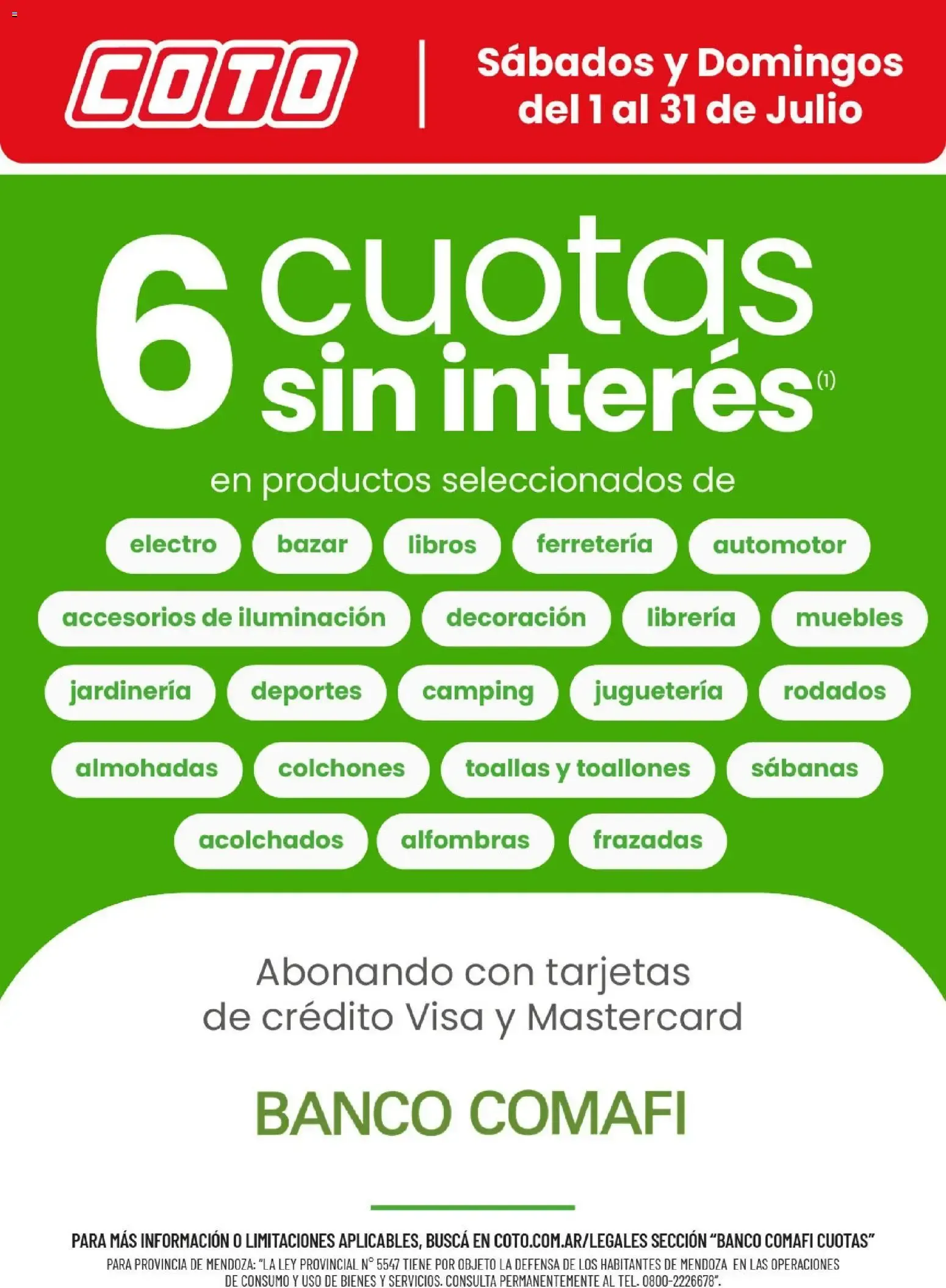 Ofertas de Coto - 6 cuotas sin interés con Banco Comafi (Julio) 1 de julio al 31 de julio 2026 - Página 1 del catálogo