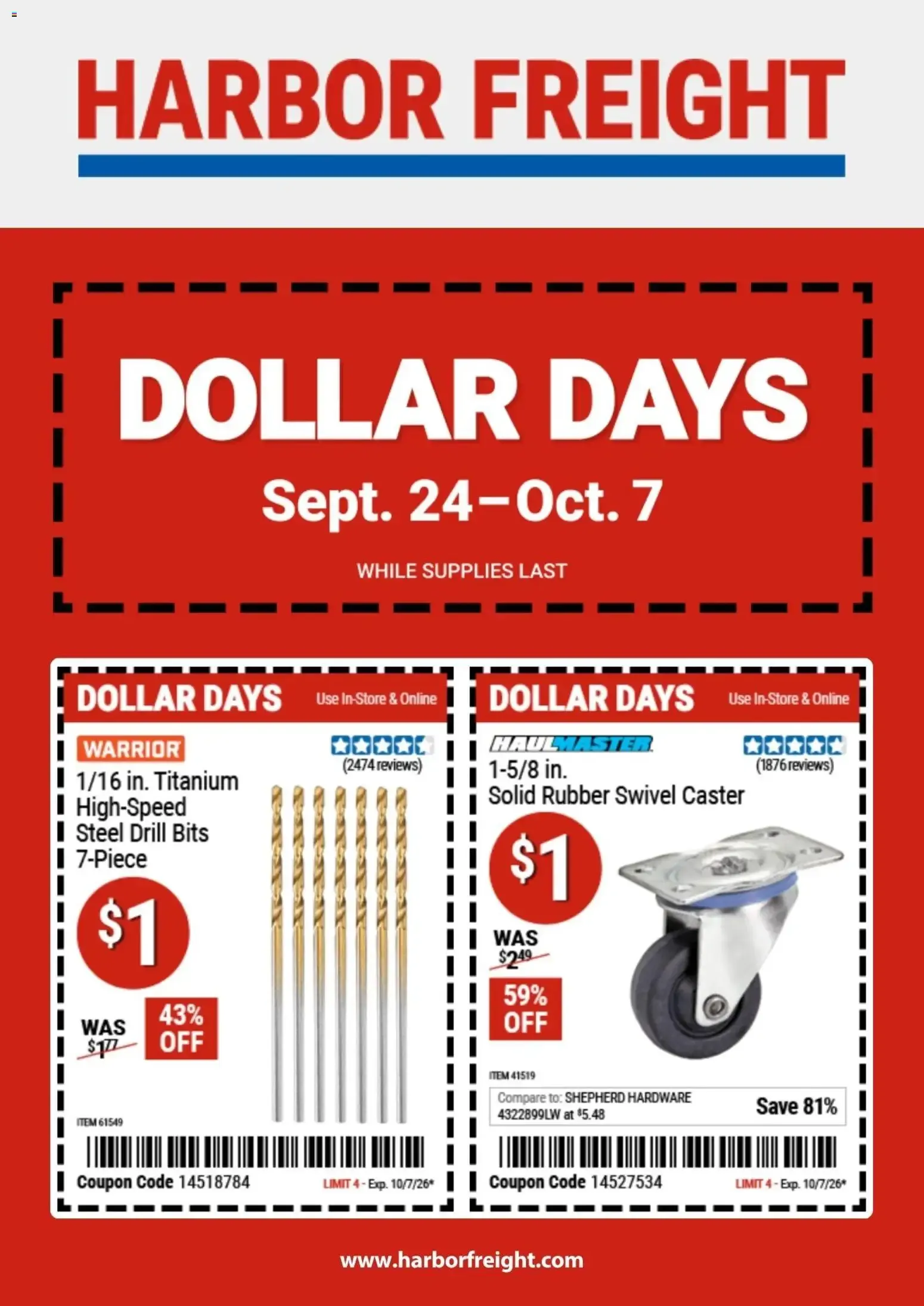 Harbor Freight Dollar Days (09/24 - 10/07 2026) - Flyer