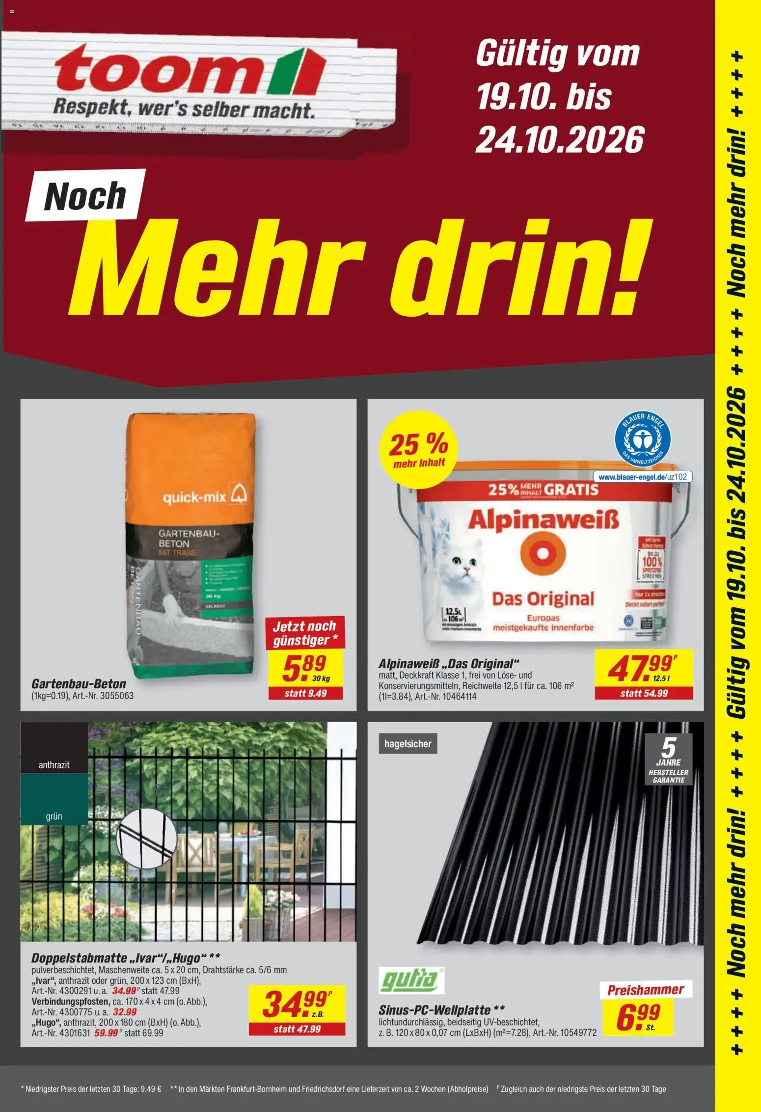 Toom Baumarkt Prospekt (ab 19.10.2026) zum Blättern von 19. Oktober bis 24. Oktober 2026 - Prospekt seite 1