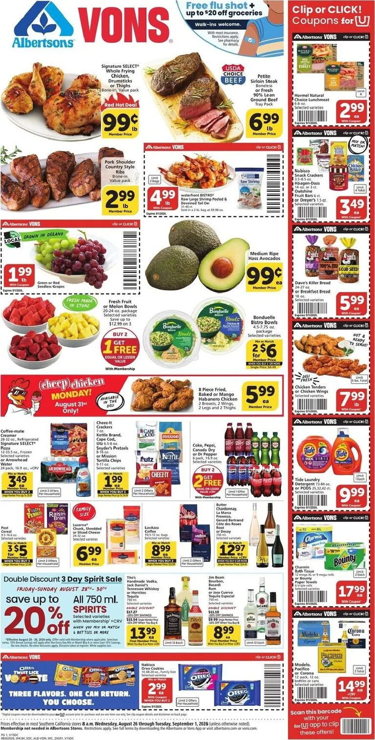 Weekly ad Current Vons leaflet valid from Wednesday 08/26/2026 to Tuesday 09/01/2026 from August 26 to September 1 2026 - Page 1