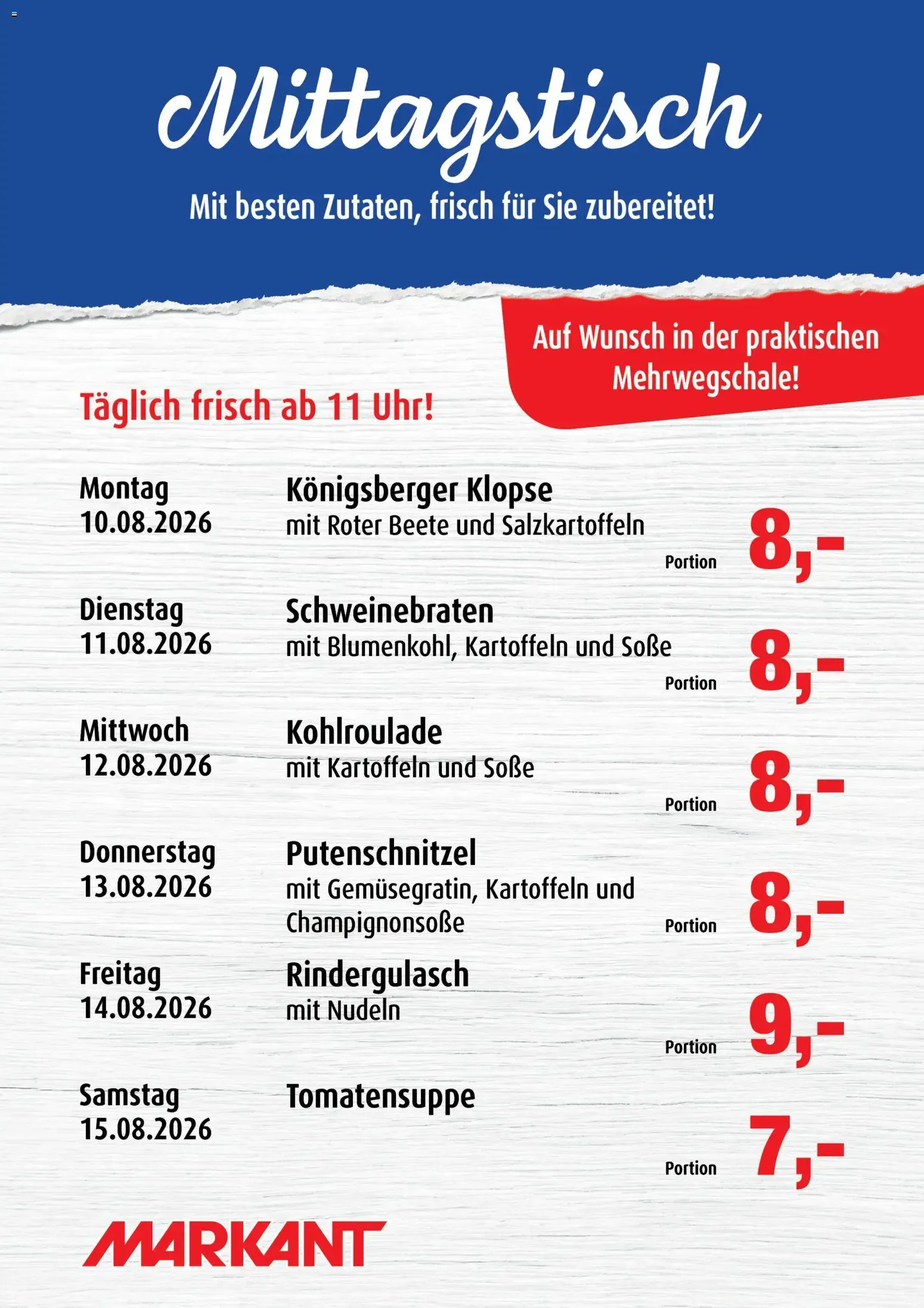 Markant Mittagstisch (ab 10.08.2026) zum Blättern von 10. August bis 15. August 2026 - Prospekt seite 1
