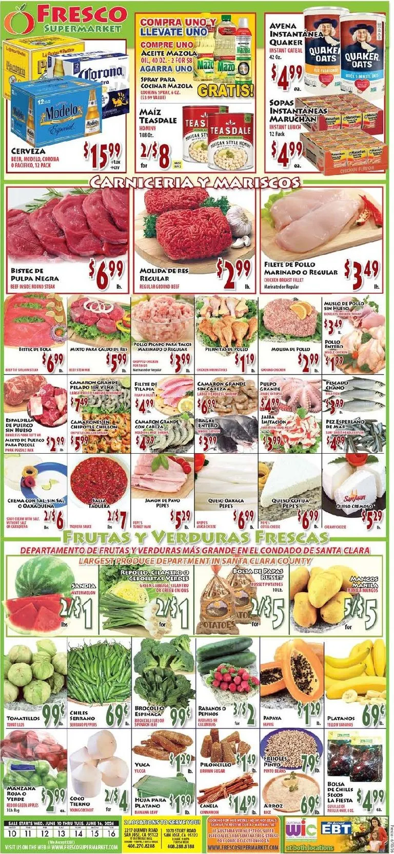 Weekly ad Current Fresco Supermarket leaflet valid from Wednesday 06/10/2026 to Tuesday 06/16/2026 from June 10 to June 16 2026 - Page 1