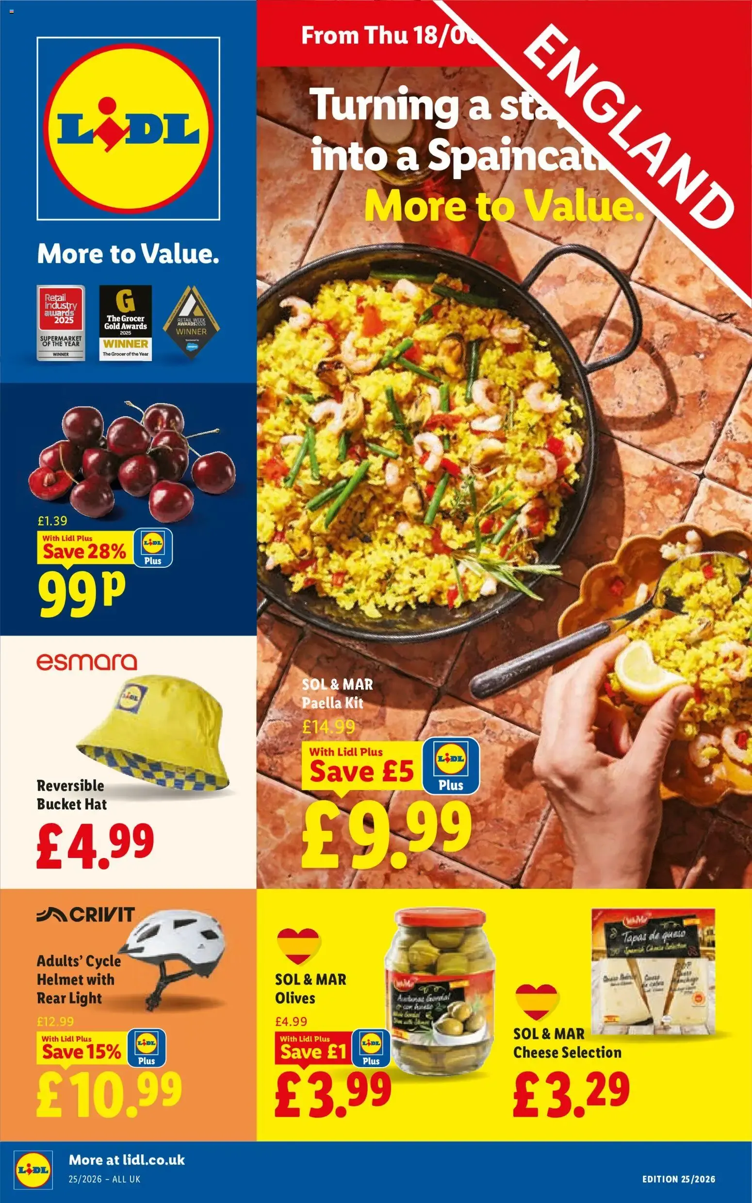 Lidl: More to Value. Turning a stay into a Spaincay. Offers from Thu 18/06 from 18 June to 24 June 2026 - Catalogue Page 1