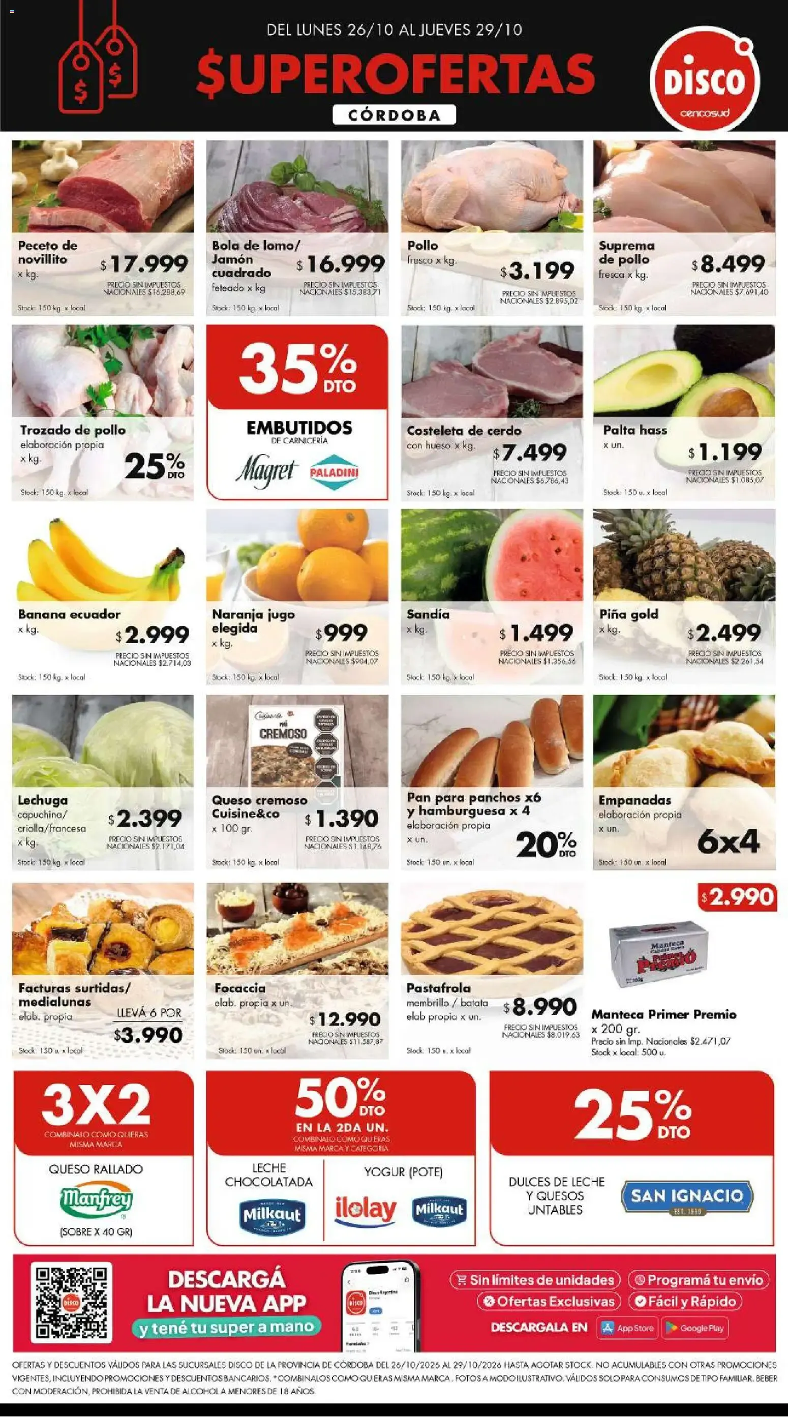 Ofertas de Superofertas Disco Córdoba 26 de octubre al 29 de octubre 2026 - Página 1 del catálogo