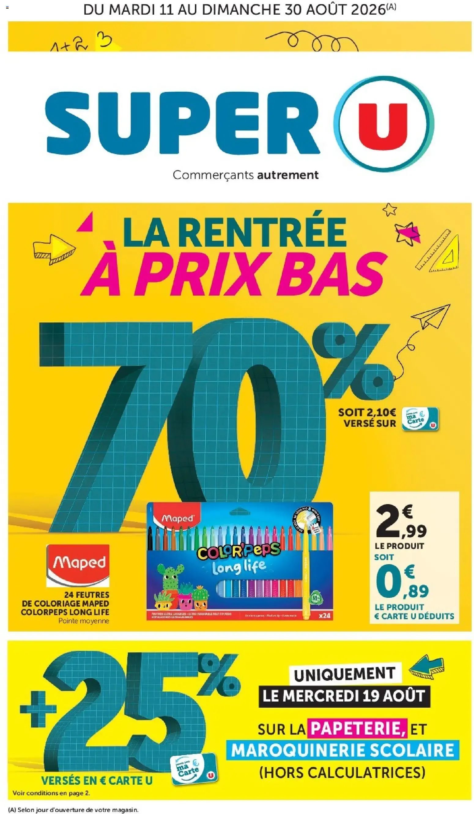 Super U - La rentrée à prix bas à partir du 11/08/2026 - promo en ligne du 11 août au 30 août 2026 - Catalogue page 1