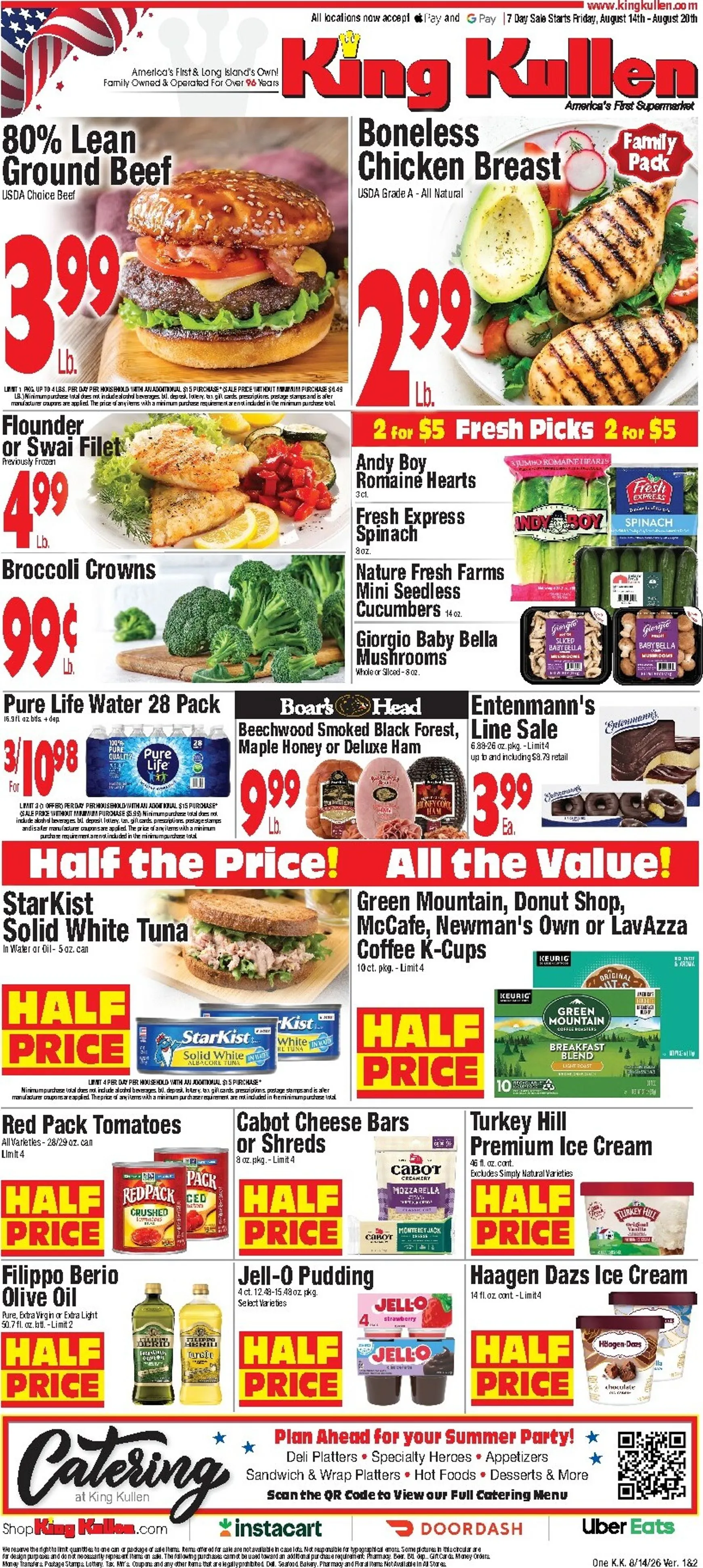 Weekly promotion King Kullen flyer for next week from Friday 08/14/2026 to Thursday 08/20/2026 spanning from August 14 to August 20 2026 - Page 1 for Catalogue 365