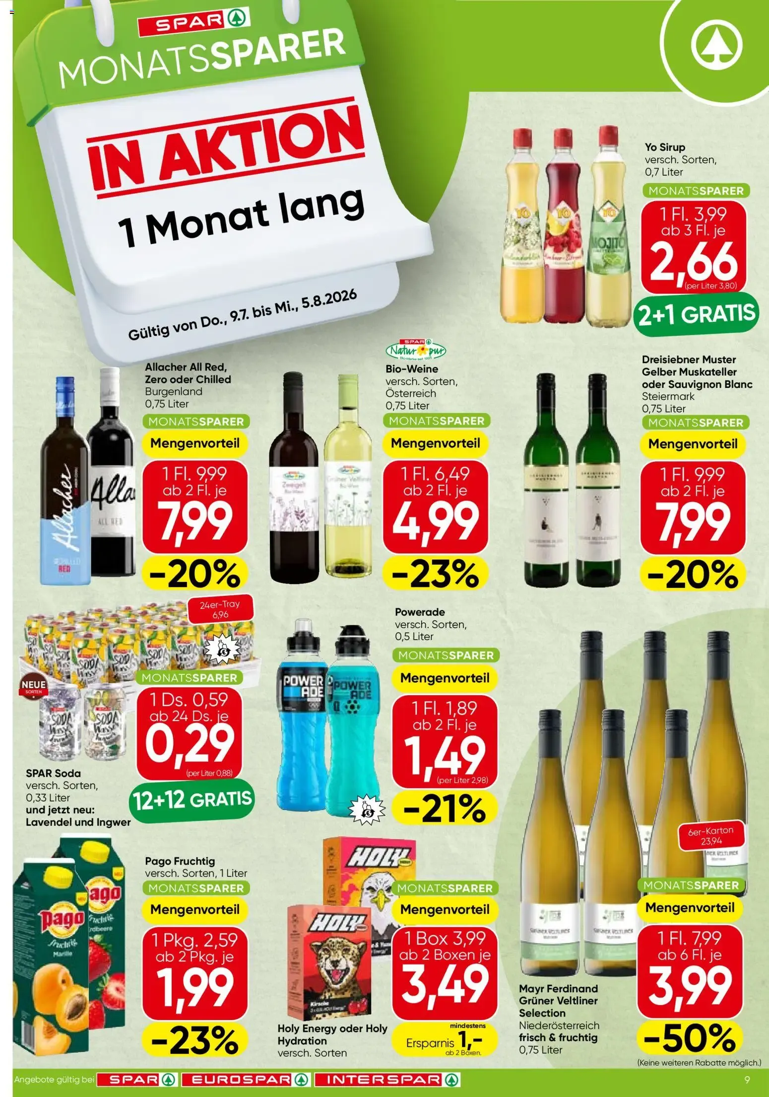 Spar Monatssparer (09.07.2026) - Angebote und Prospekt von 9. Juli bis 5. August 2026 - Flugblätt seite 1
