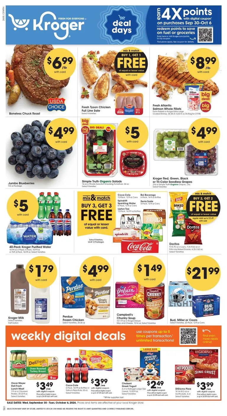 Weekly promotion Current Kroger leaflet valid from Wednesday 09/30/2026 to Tuesday 10/06/2026 spanning from September 30 to October 6 2026 - Page 1 for Catalogue 365