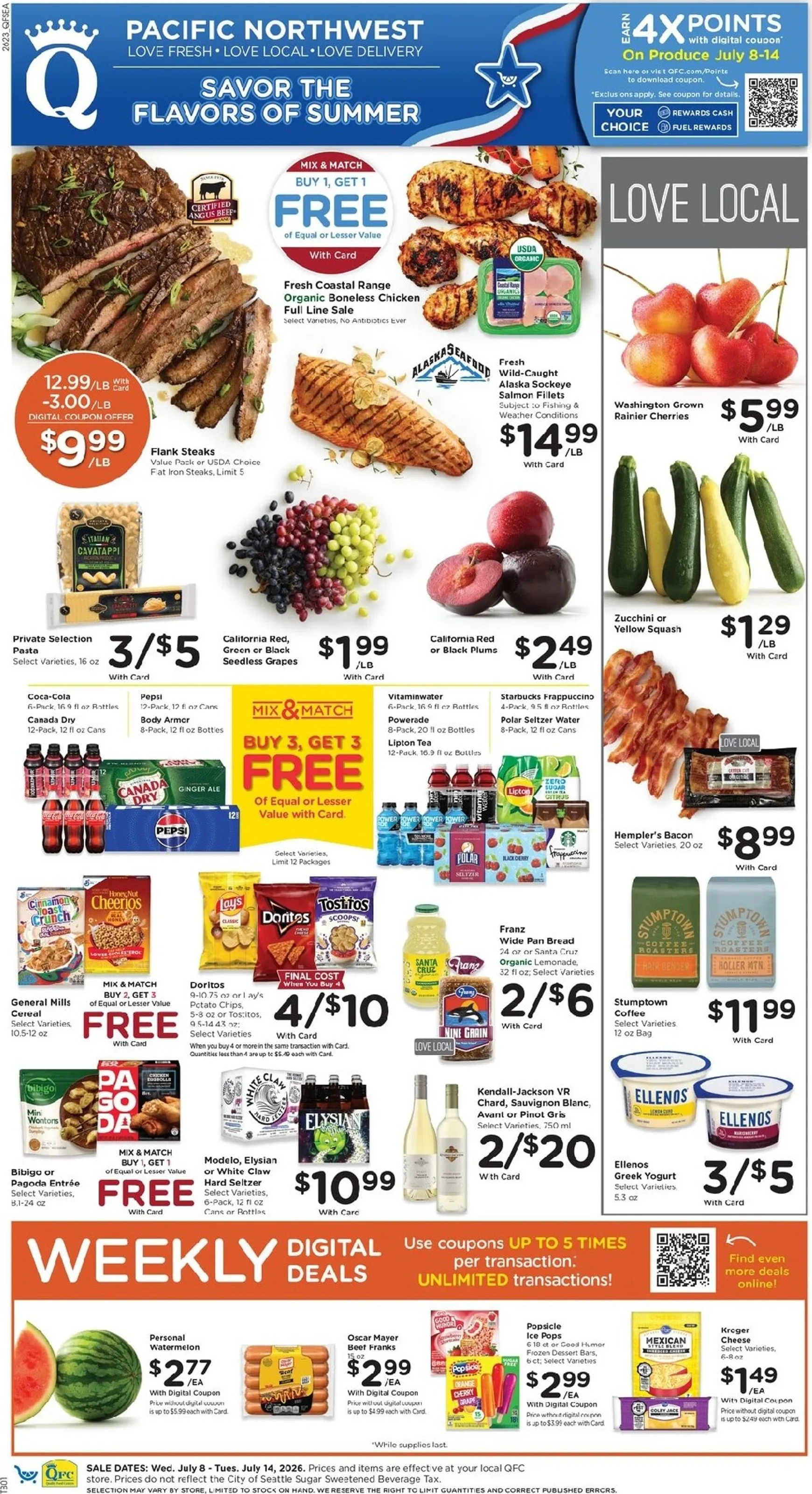 Weekly promotion Current QFC leaflet valid from Wednesday 07/08/2026 to Tuesday 07/14/2026 spanning from July 8 to July 14 2026 - Page 1 for Catalogue 365